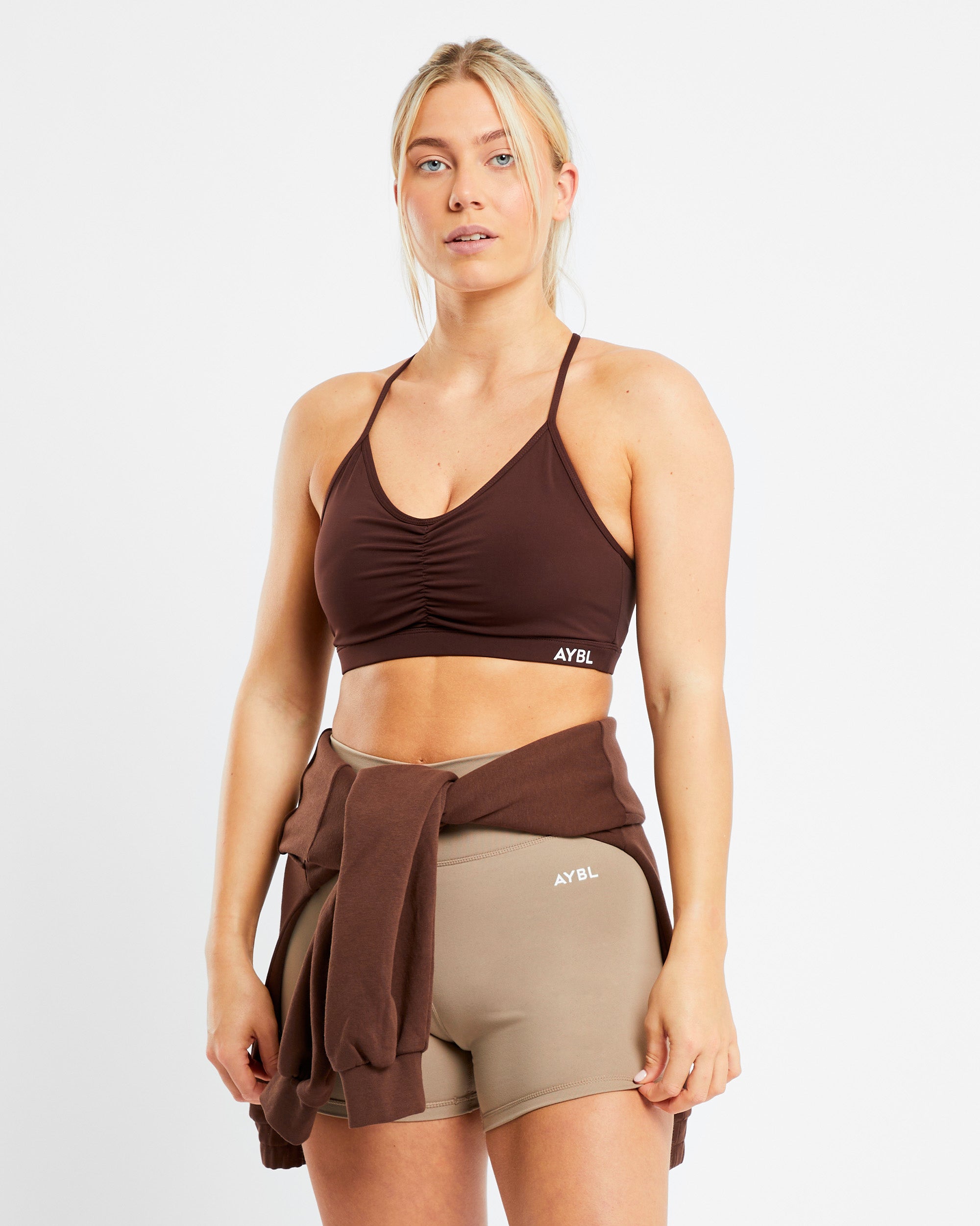 Essential Ruched Sports Bra - Chocolate Bruin