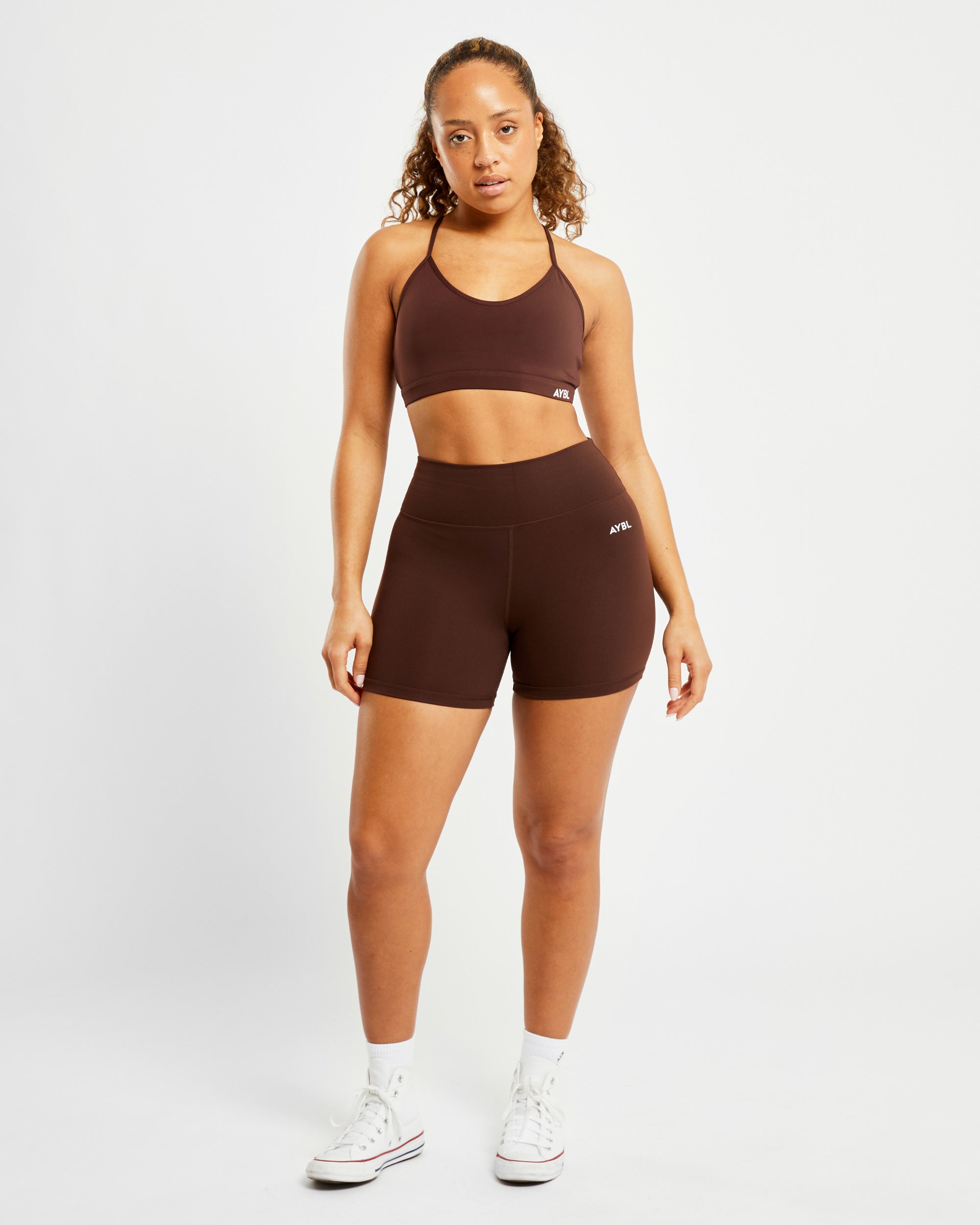 Essential V Neck Sports Bra - Chocolate Bruin