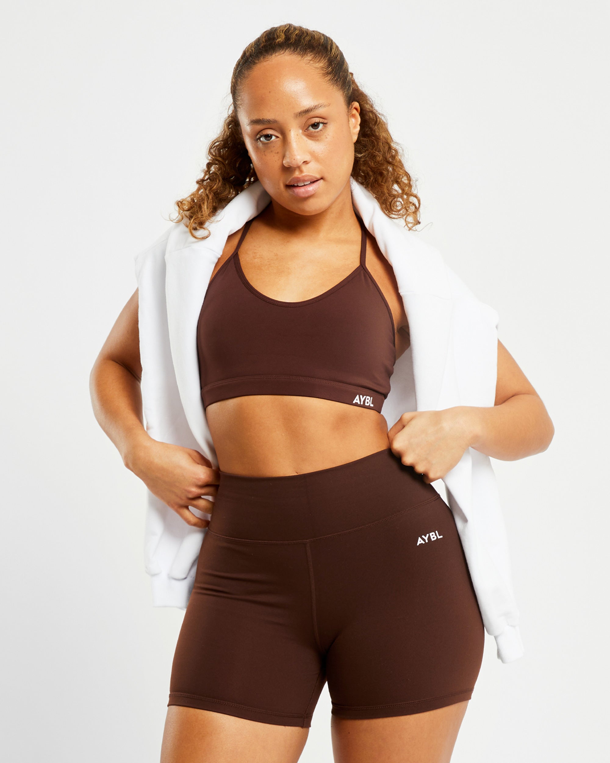 Essential V Neck Sports Bra - Chocolate Bruin