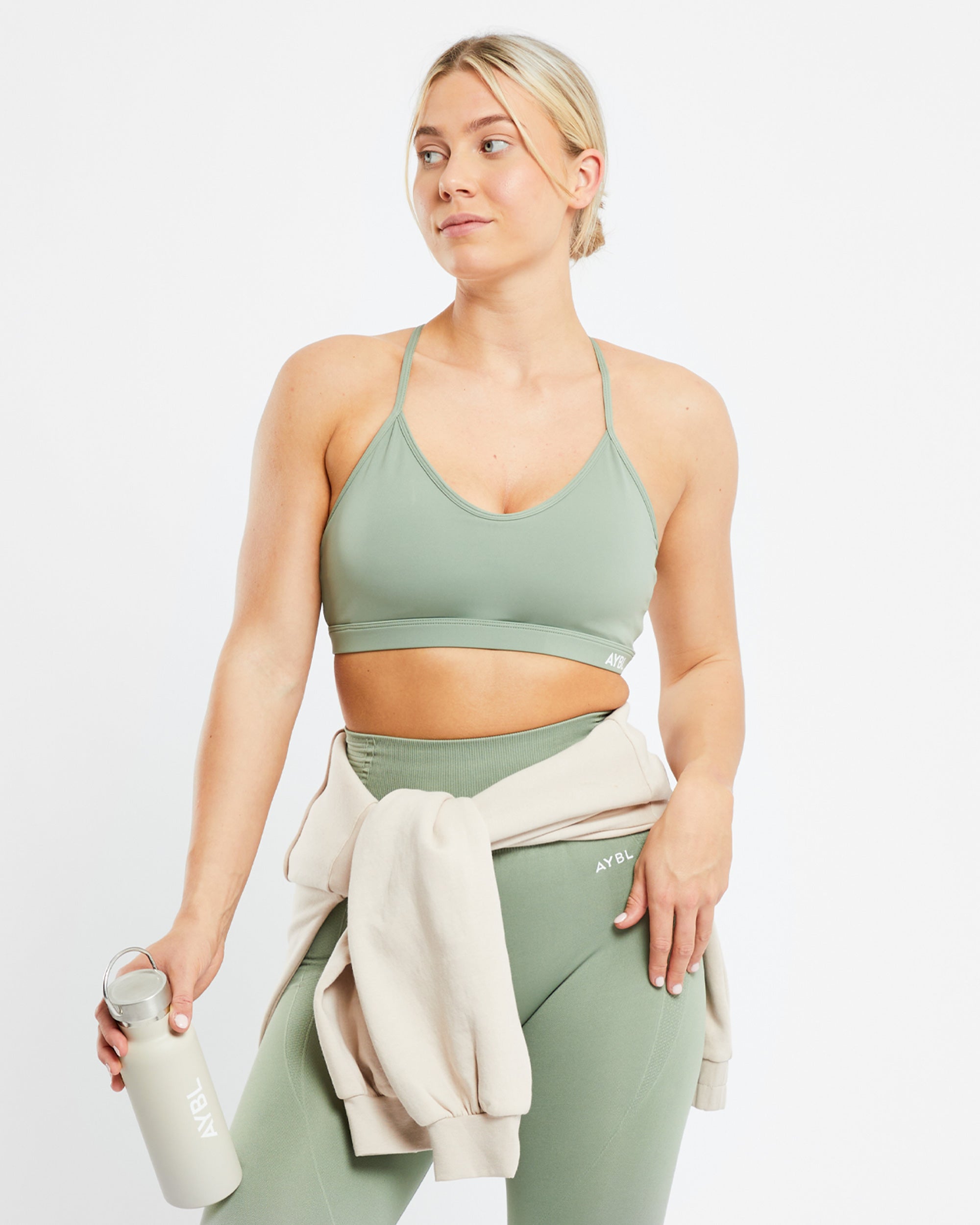 Essential V Neck Sports Bra - Olive Groen