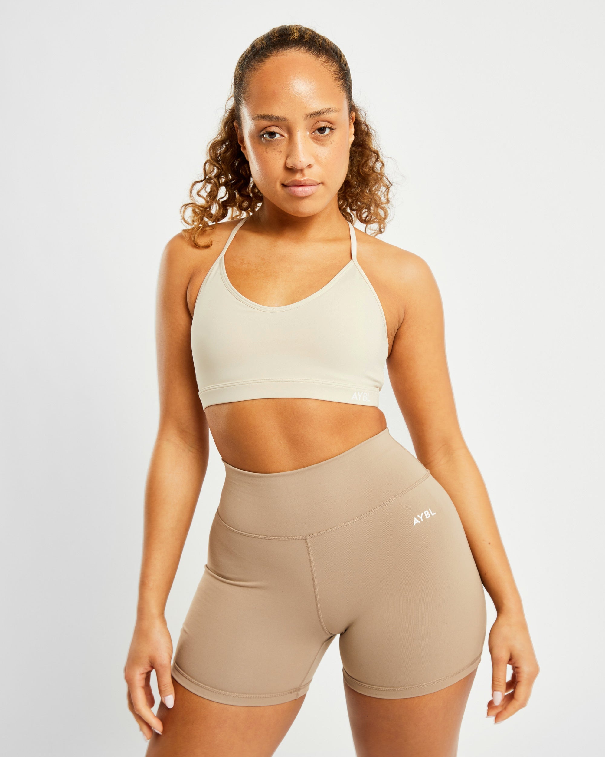 Essential V Neck Sports Bra - Beige