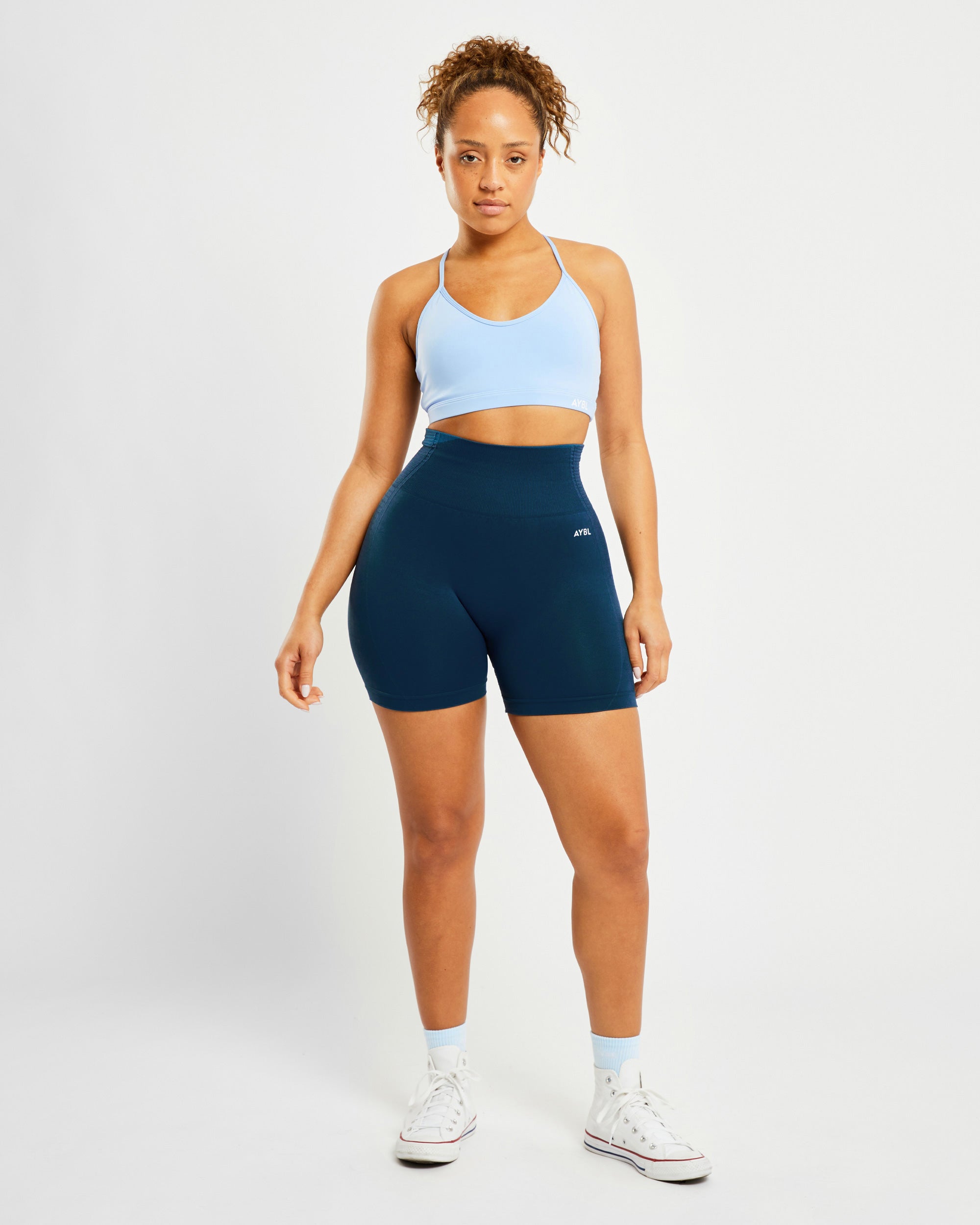 Essential V Neck Sports Bra - Powder Blauw