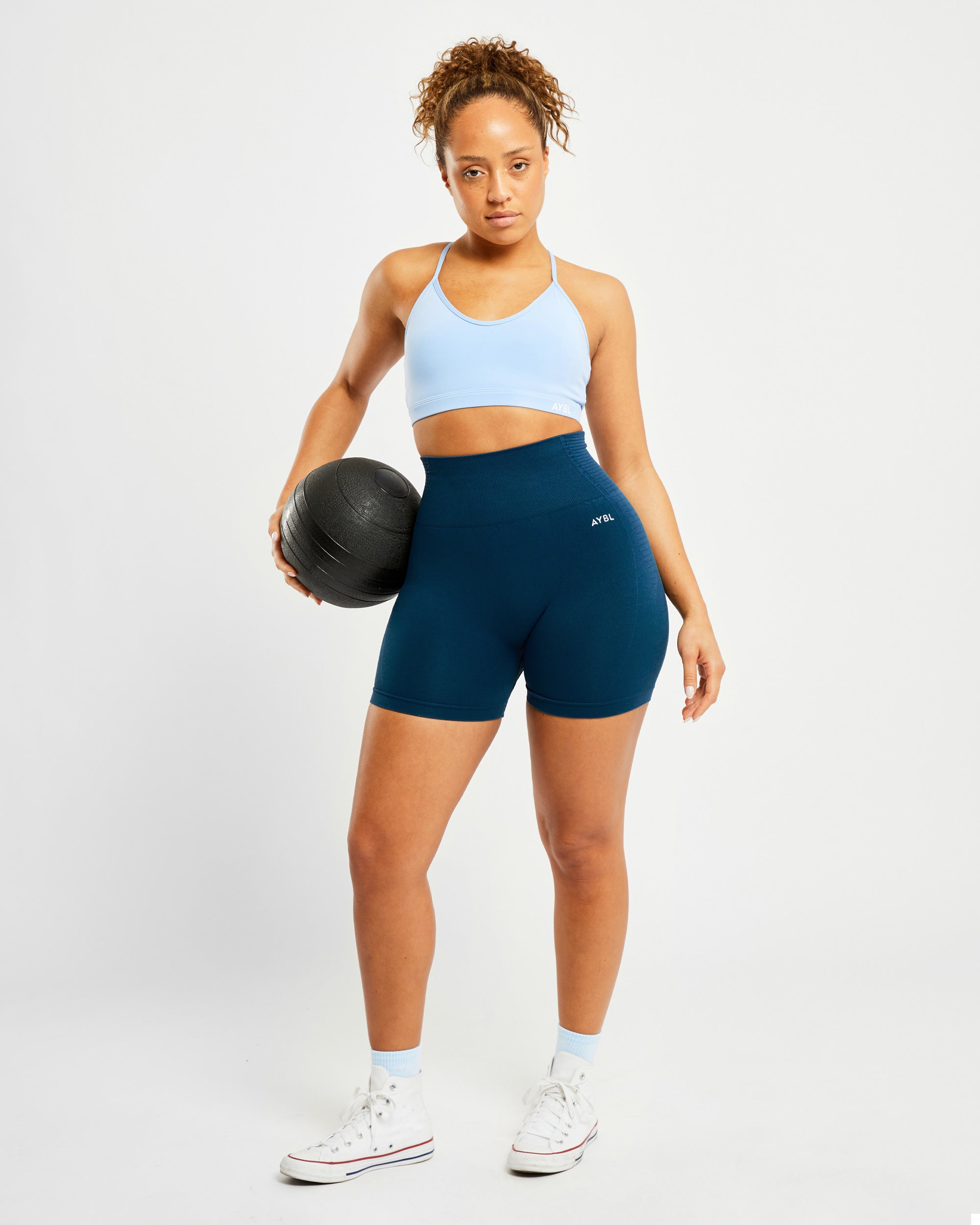 Essential V Neck Sports Bra - Powder Blauw