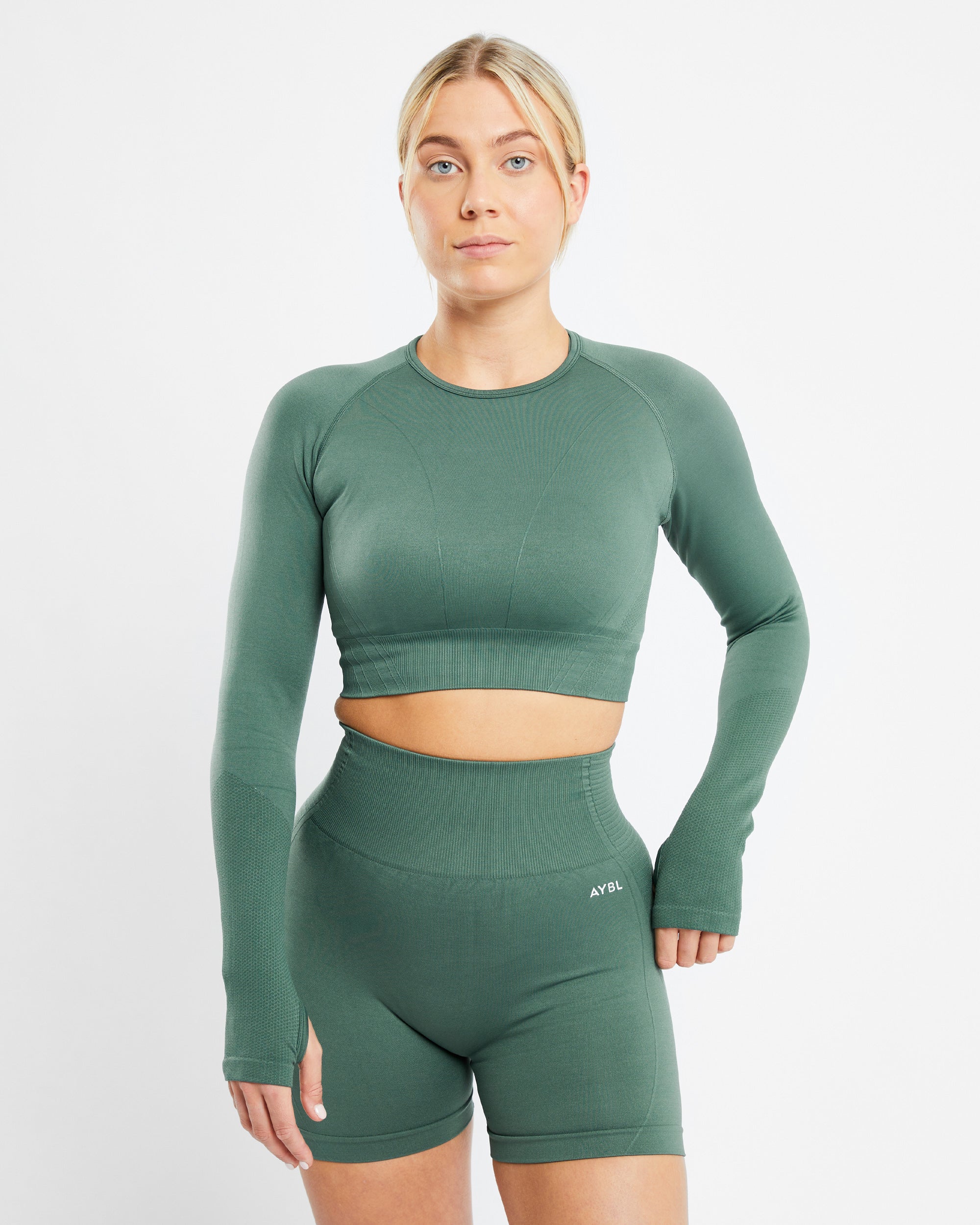 Balance V2 Seamless Long Sleeve Crop Top - Groen