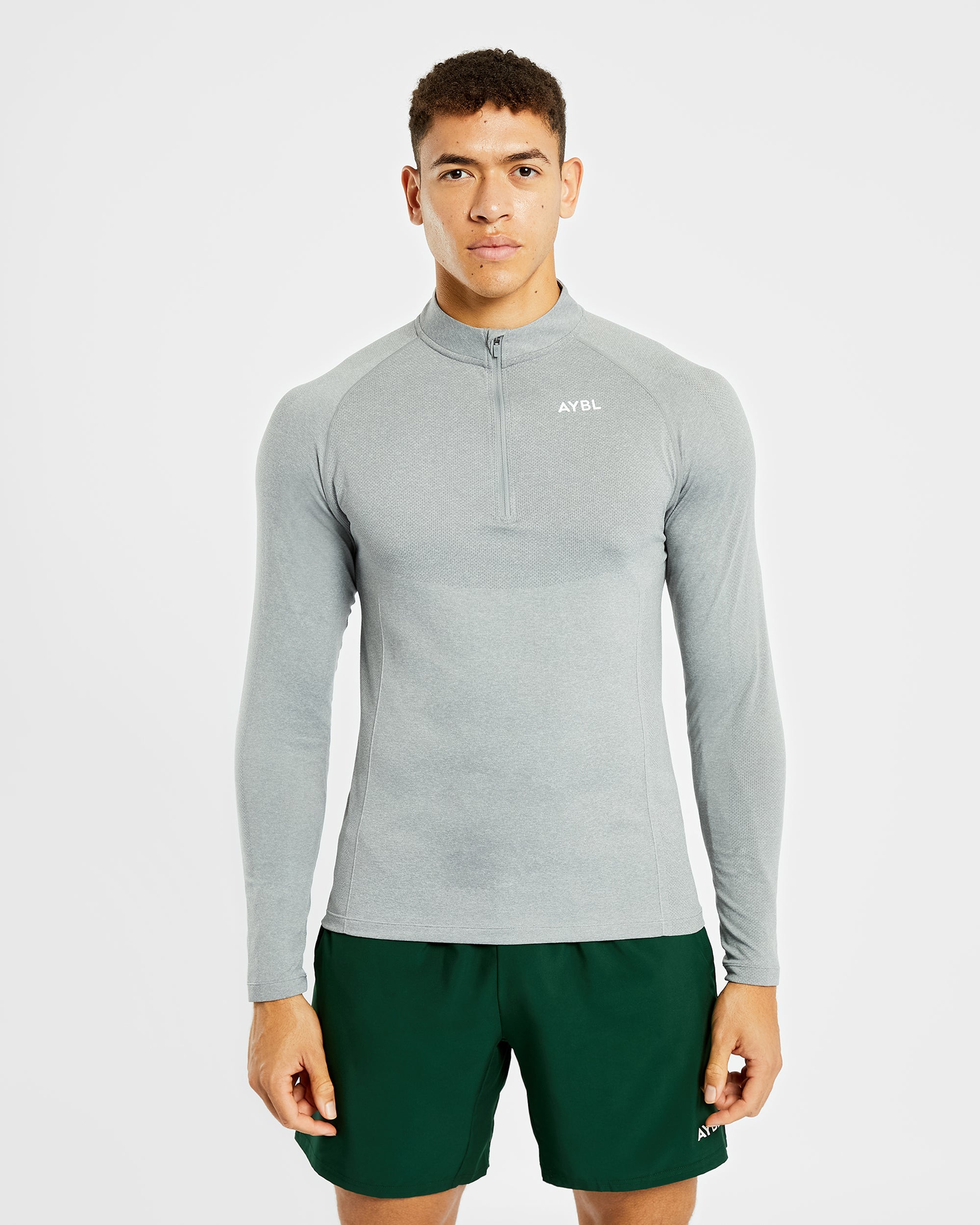 Essential Seamless 1/4 Zip Pullover - Grijs Marl