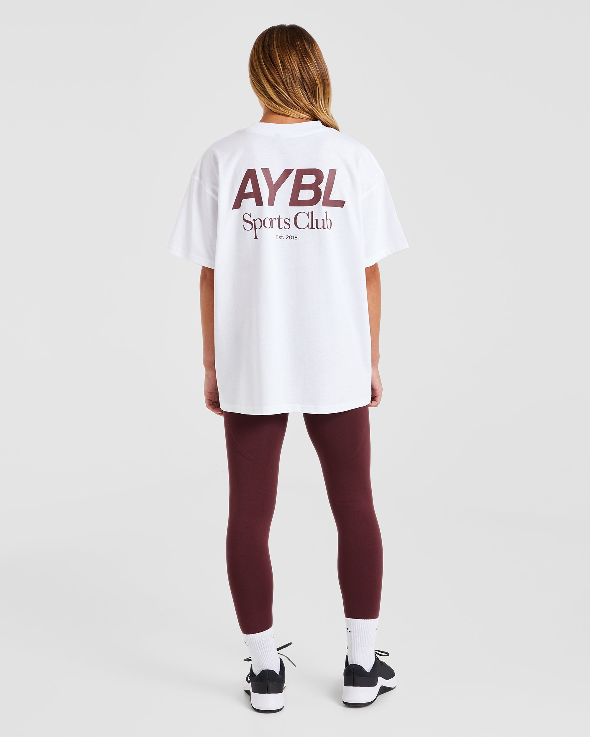 AYBL Sports Club Oversized T Shirt - Wit/Bourgondië
