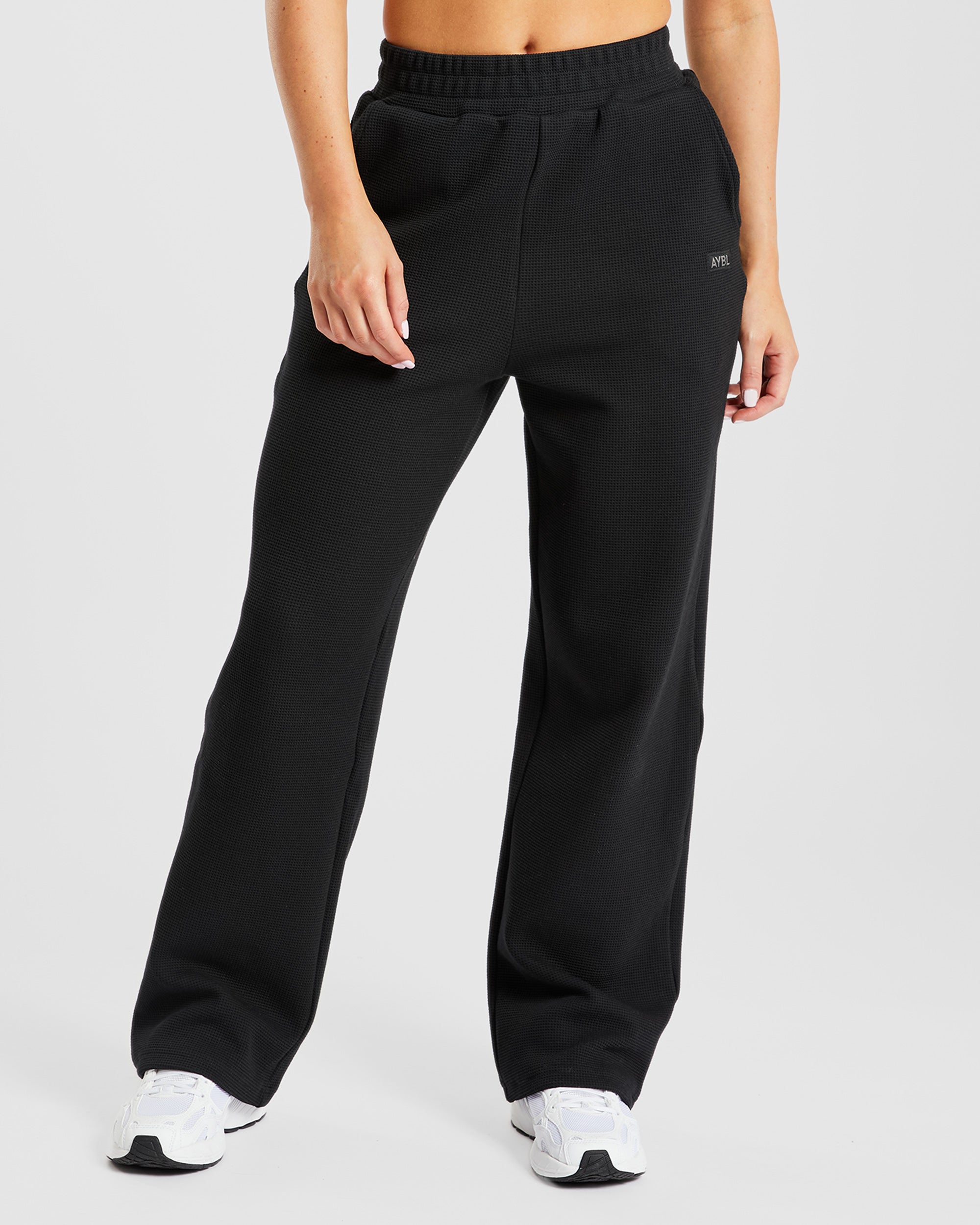 Waffle Straight Leg Joggers - Zwart