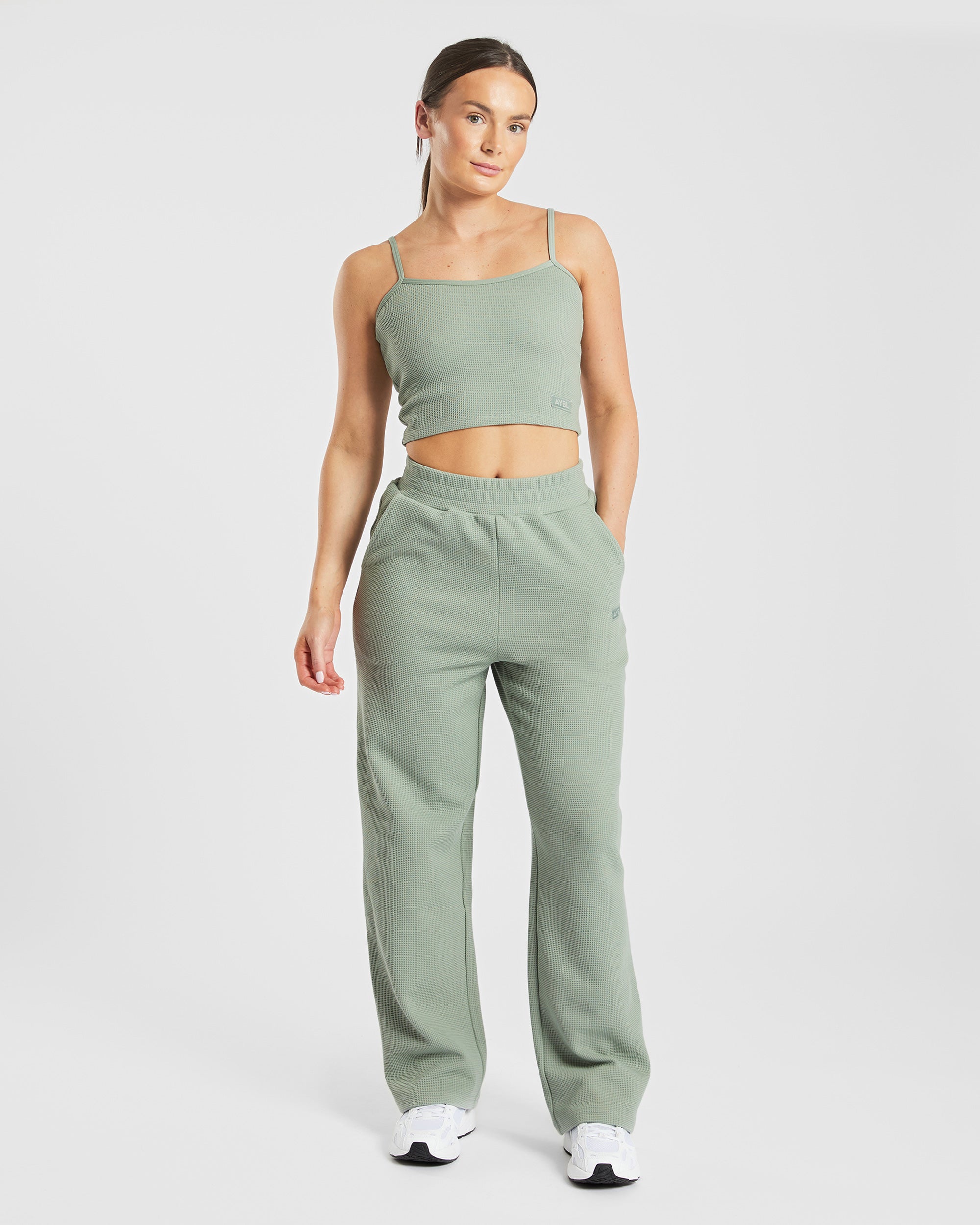 Waffle Crop Vest - Sage Groen