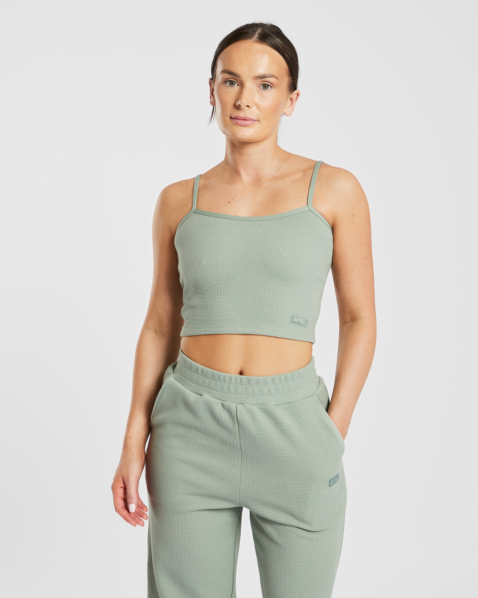 Waffle Crop Vest - Sage Groen