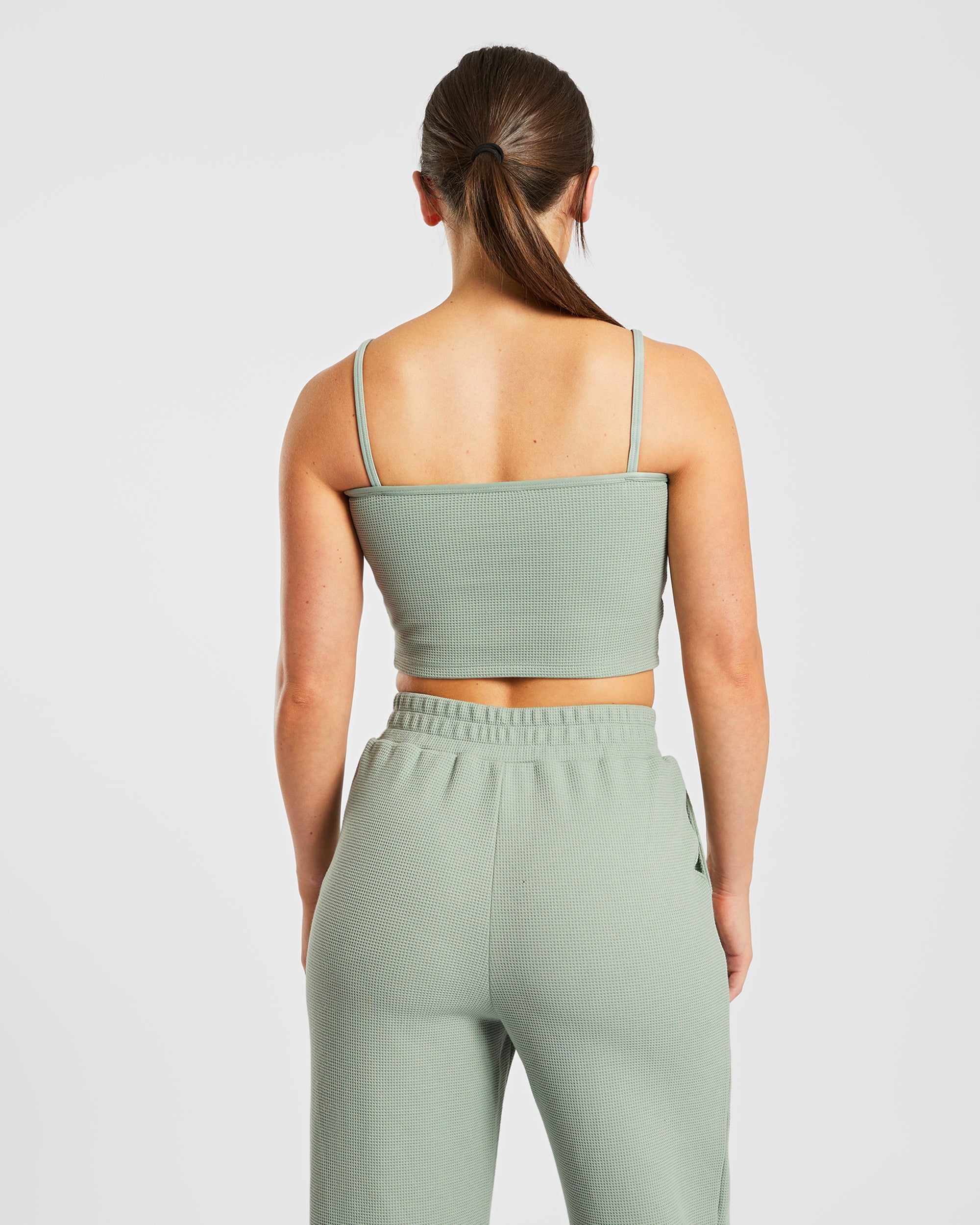 Waffle Crop Vest - Sage Groen