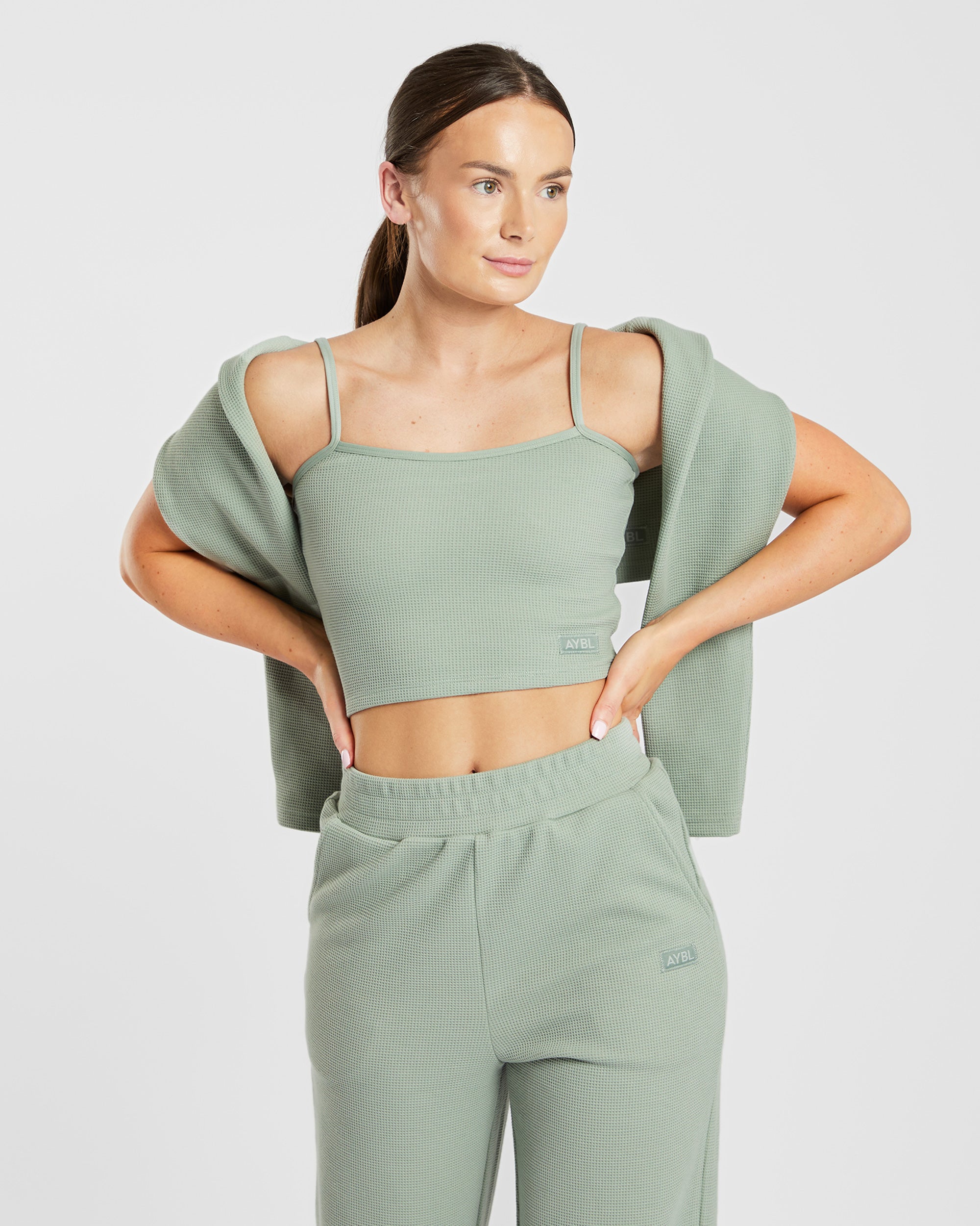 Waffle Crop Vest - Sage Groen