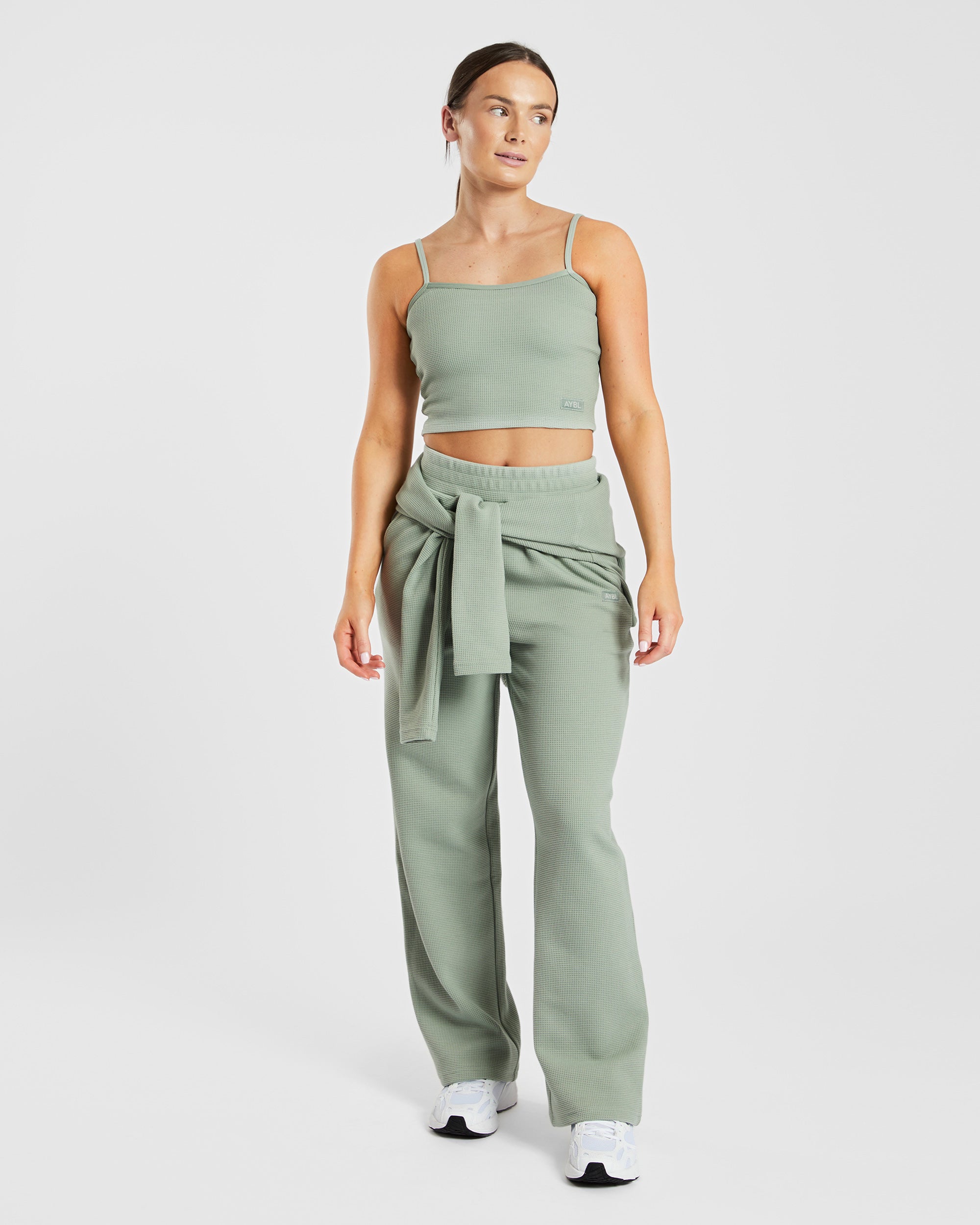 Waffle Crop Vest - Sage Groen