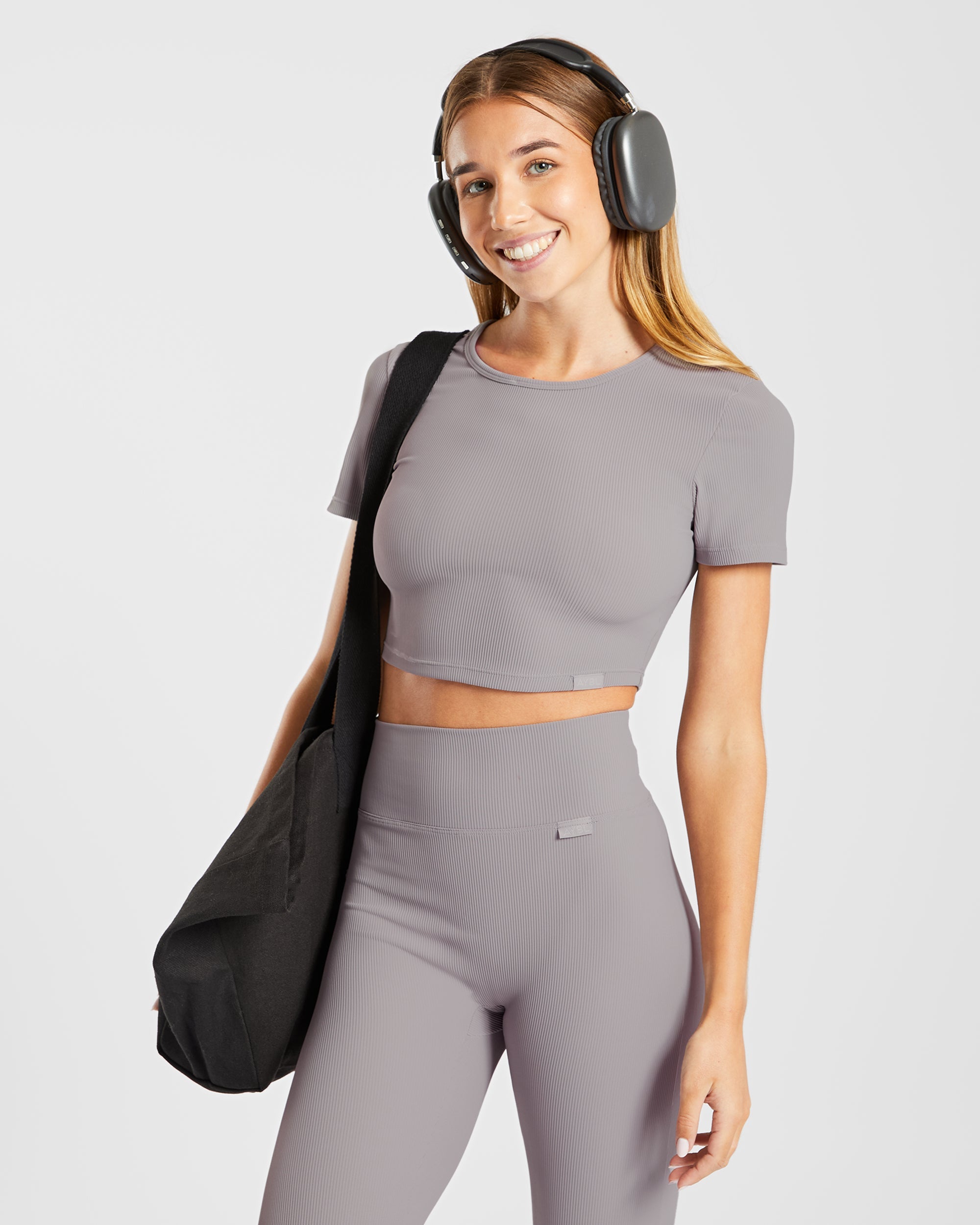 Sculpt Ribbed Crop Top - Fog Grijs