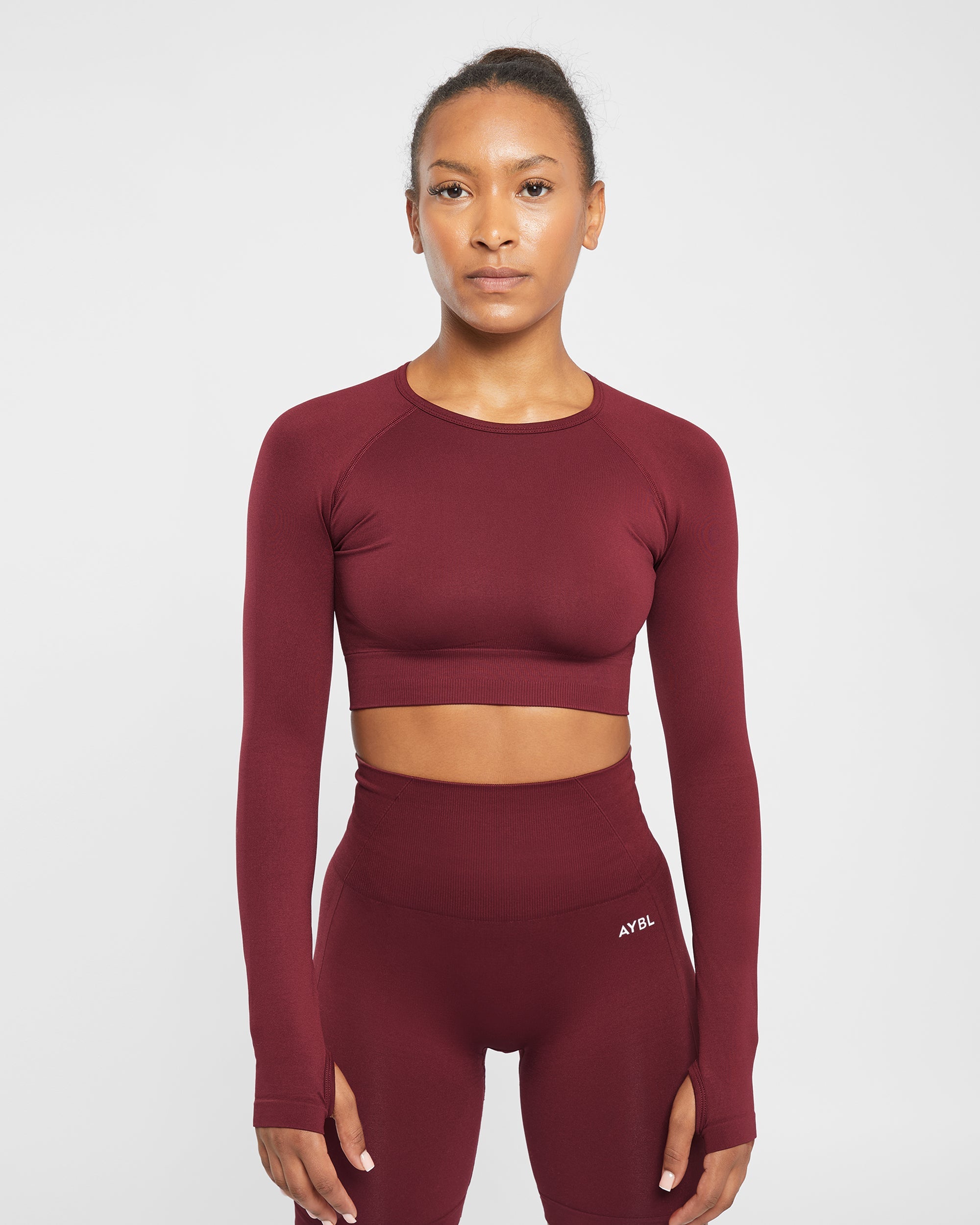 Empower Seamless Long Sleeve Crop Top - Rood Wine