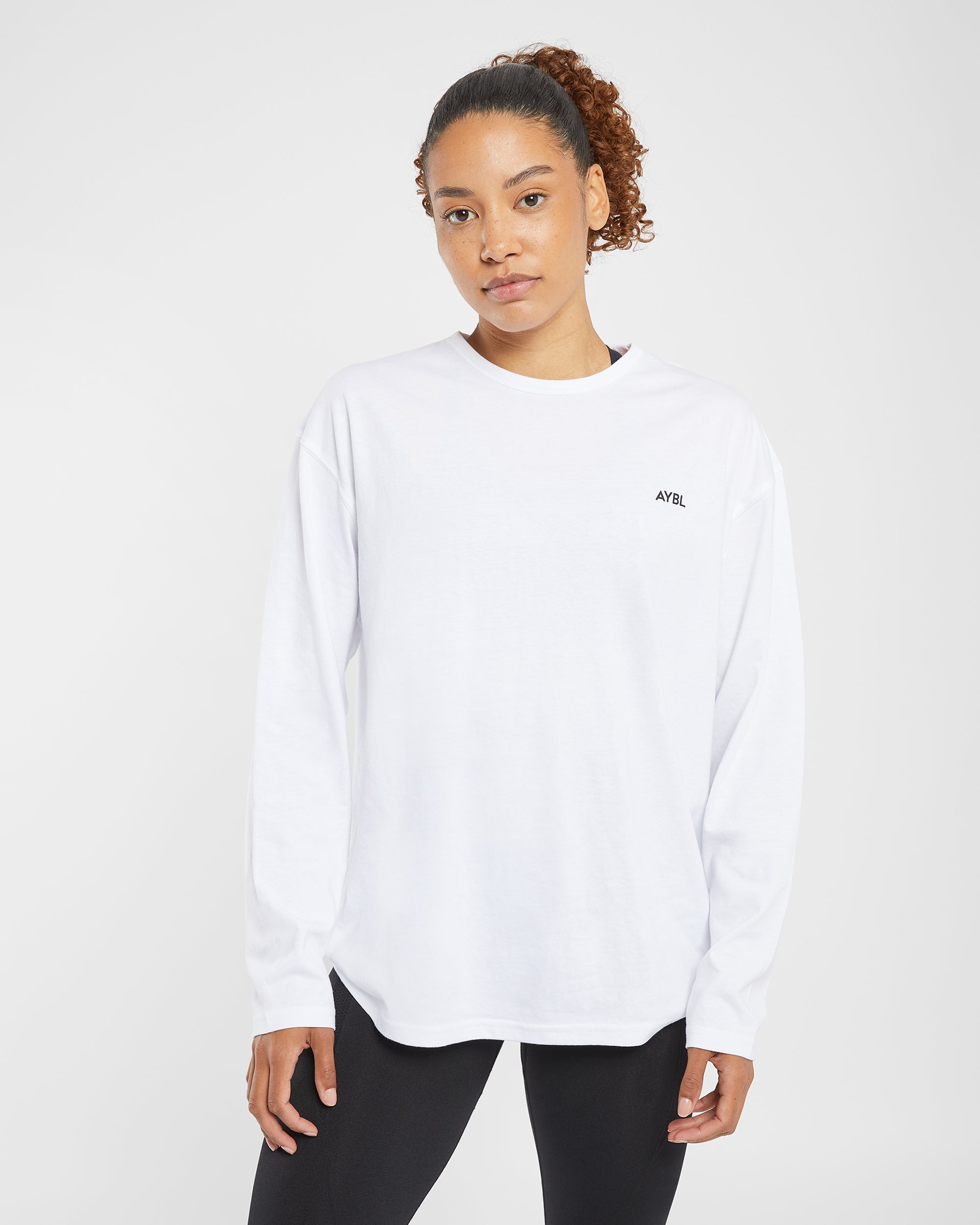 Essential Oversized Long Sleeve T Shirt - Wit