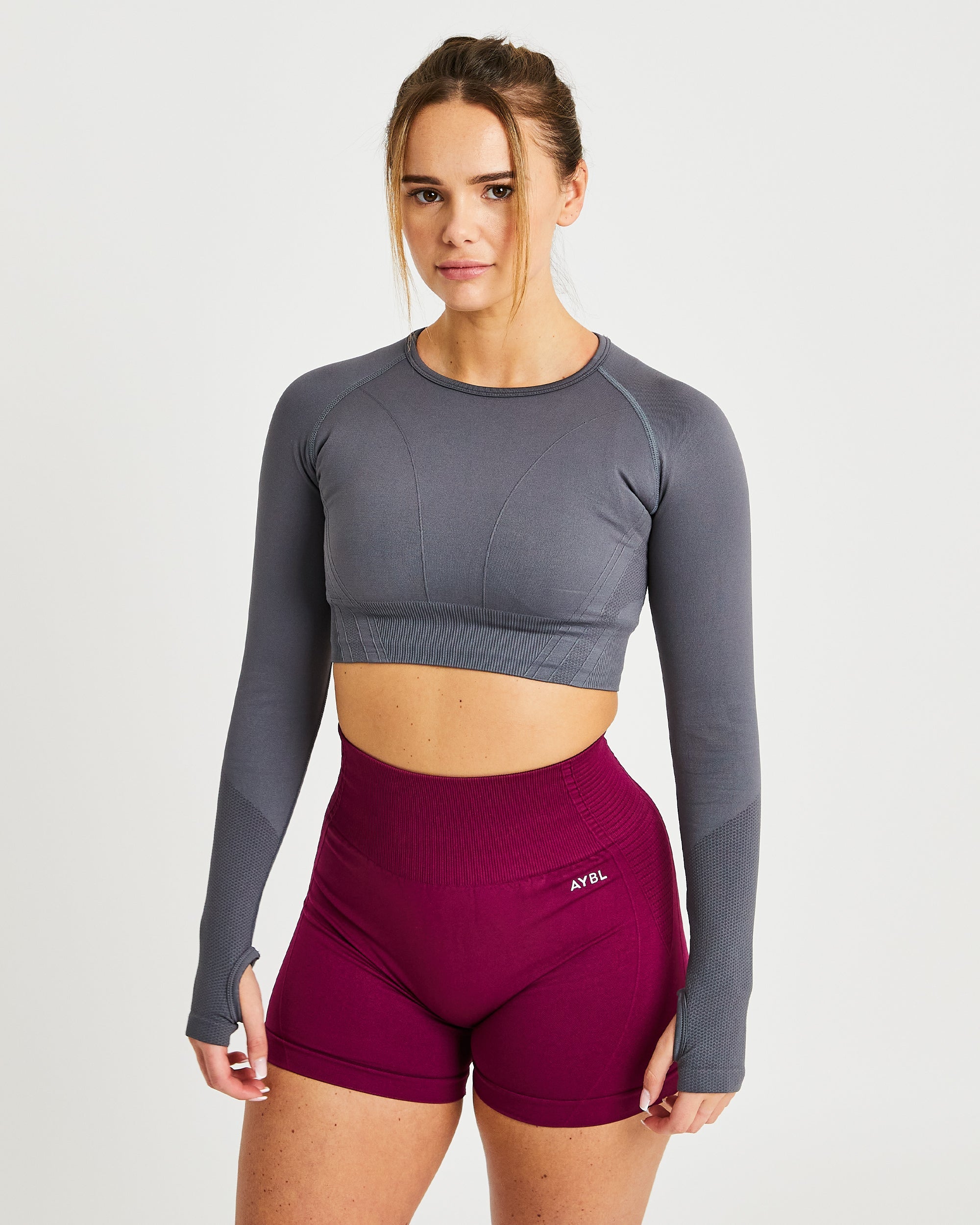 Balance V2 Seamless Long Sleeve Crop Top - Castlerock Grijs