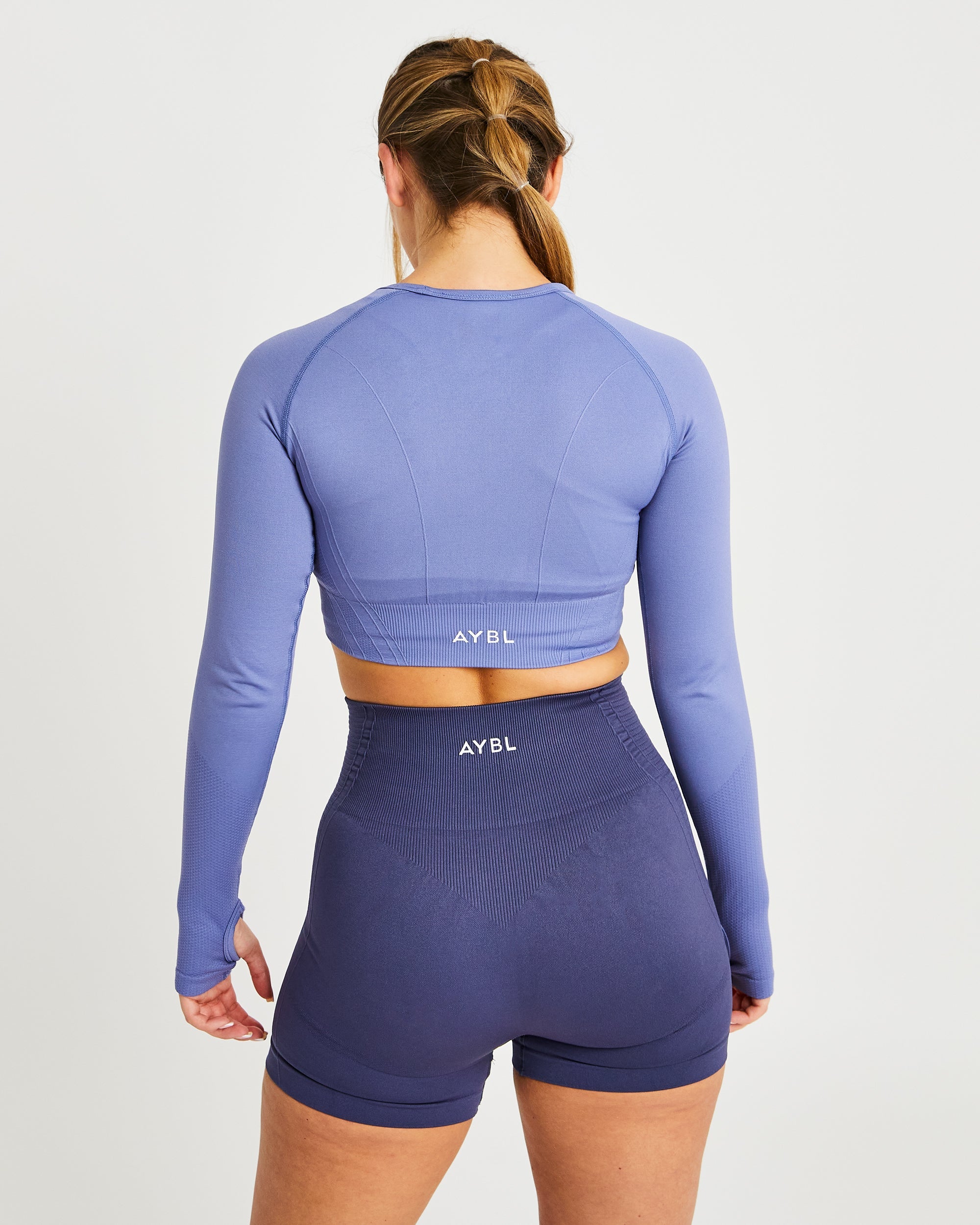 Balance V2 Seamless Long Sleeve Crop Top - Steel Blauw