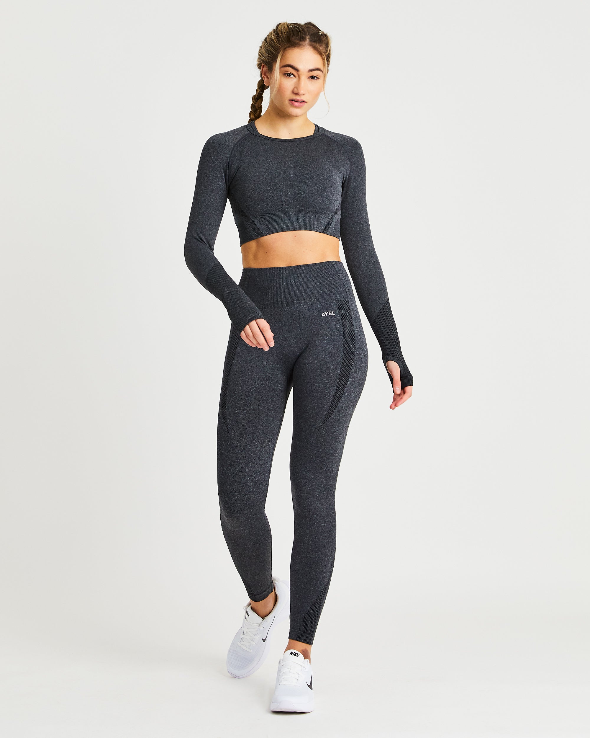 Balance V2 Seamless Long Sleeve Crop Top - Speckle Zwart