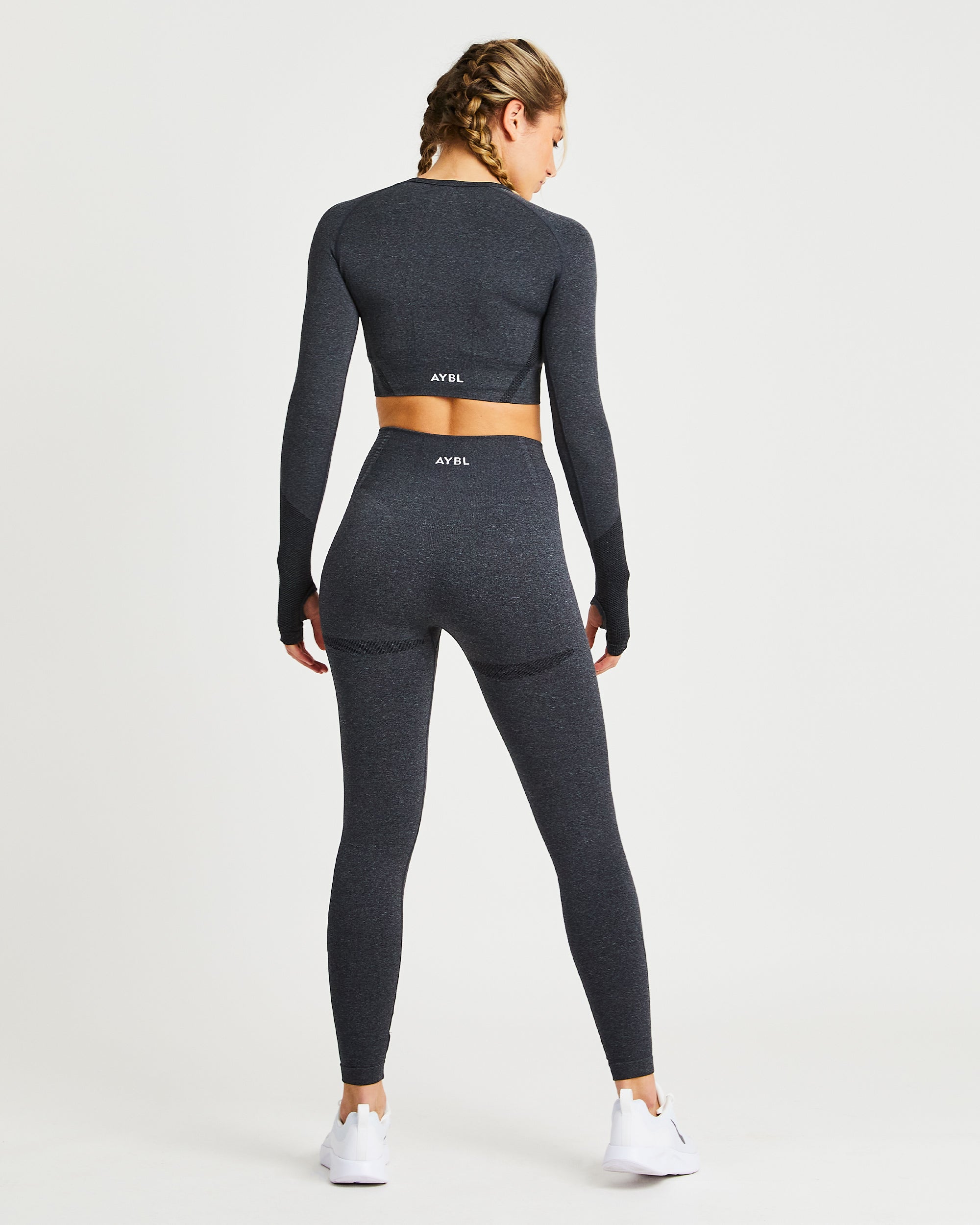 Balance V2 Seamless Long Sleeve Crop Top - Speckle Zwart