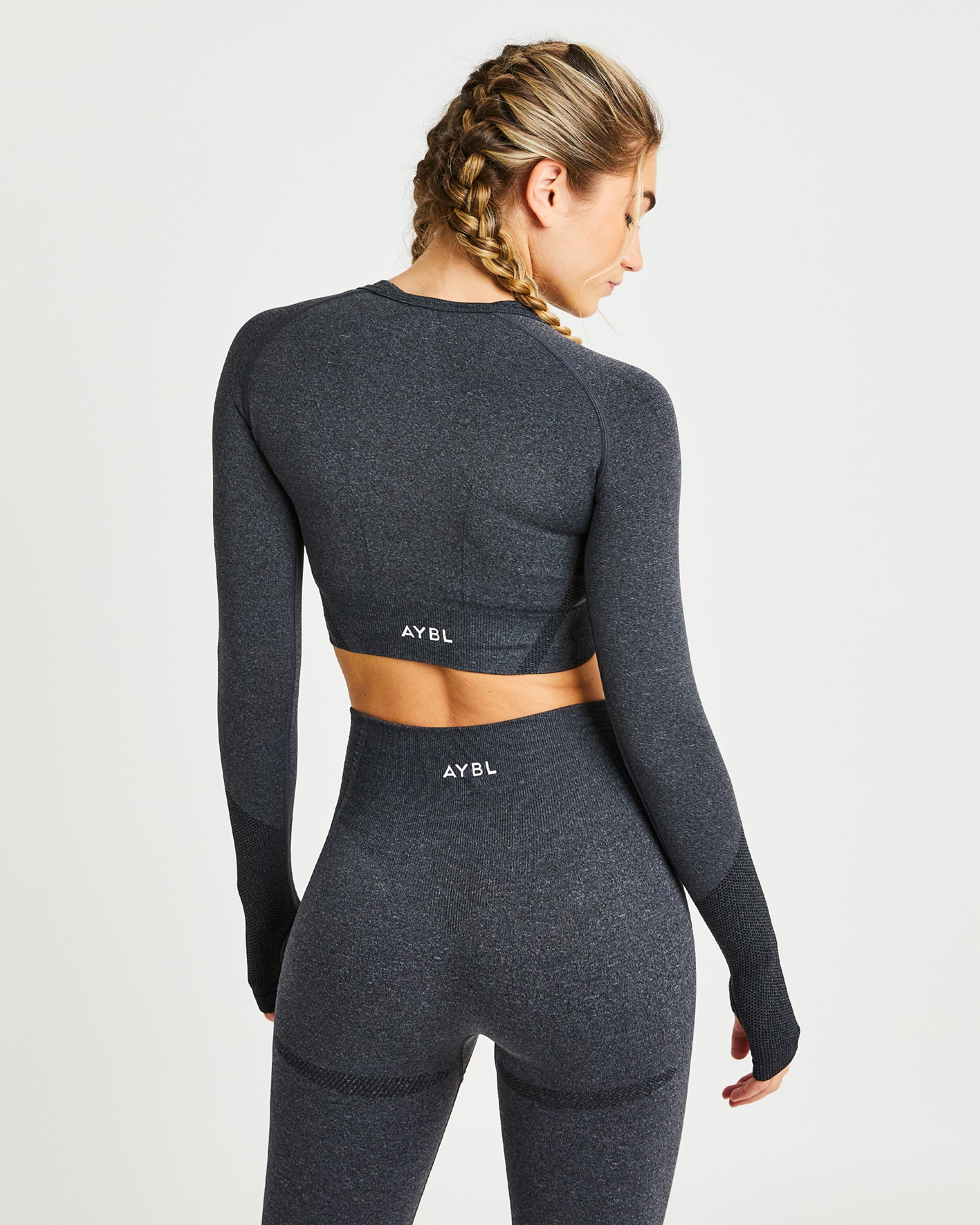 Balance V2 Seamless Long Sleeve Crop Top - Speckle Zwart