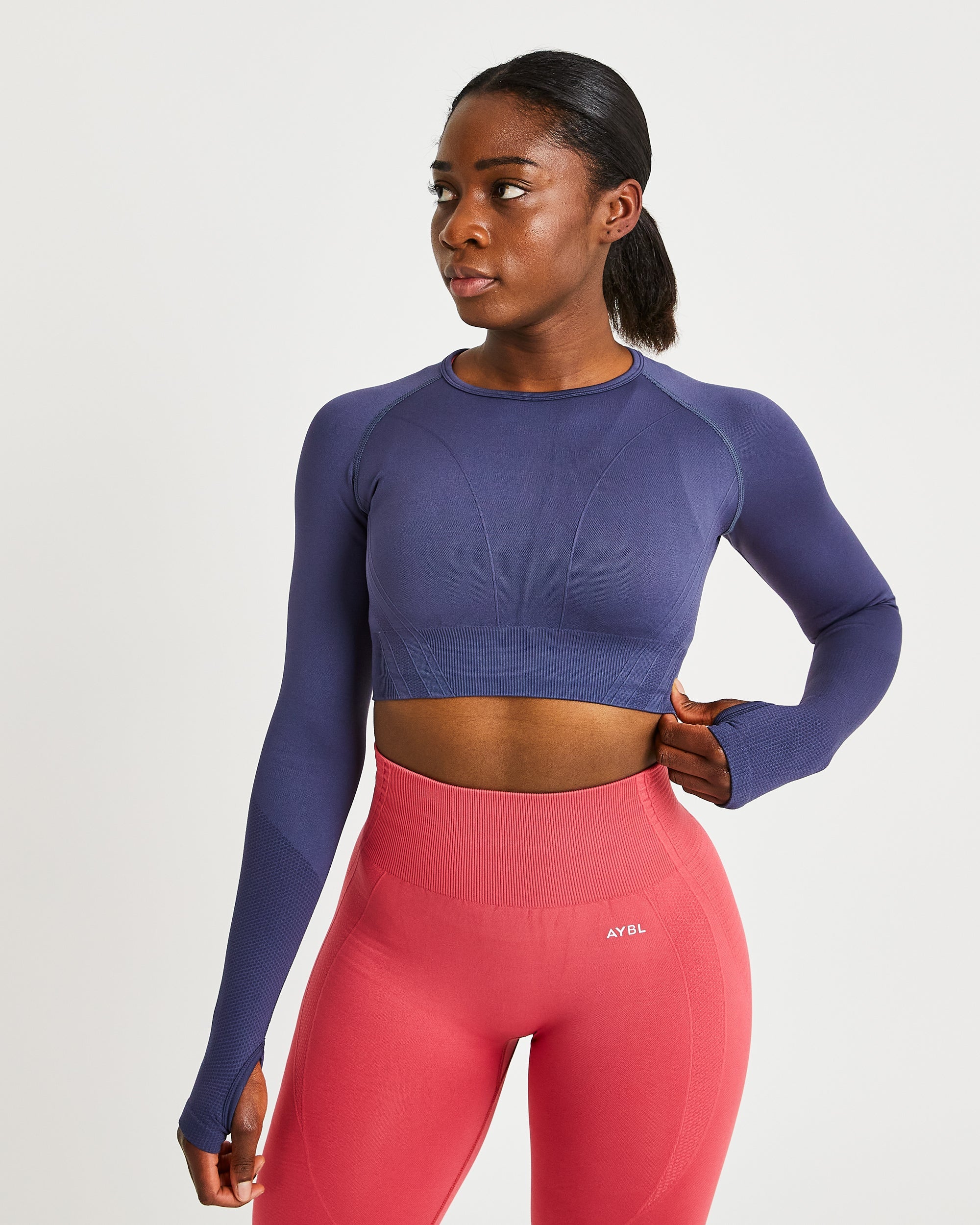 Balance V2 Seamless Long Sleeve Crop Top - Navy Blauw