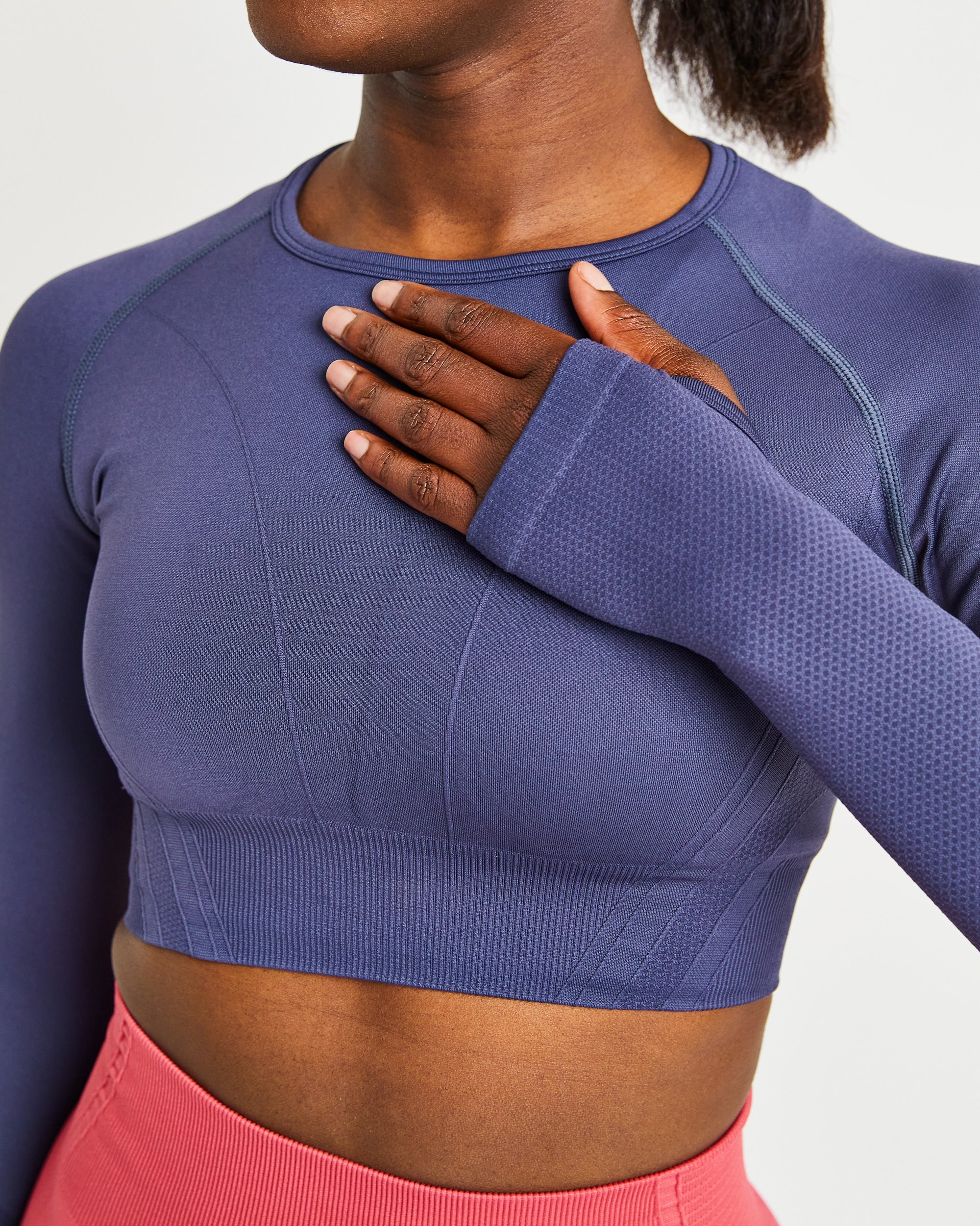 Balance V2 Seamless Long Sleeve Crop Top - Navy Blauw