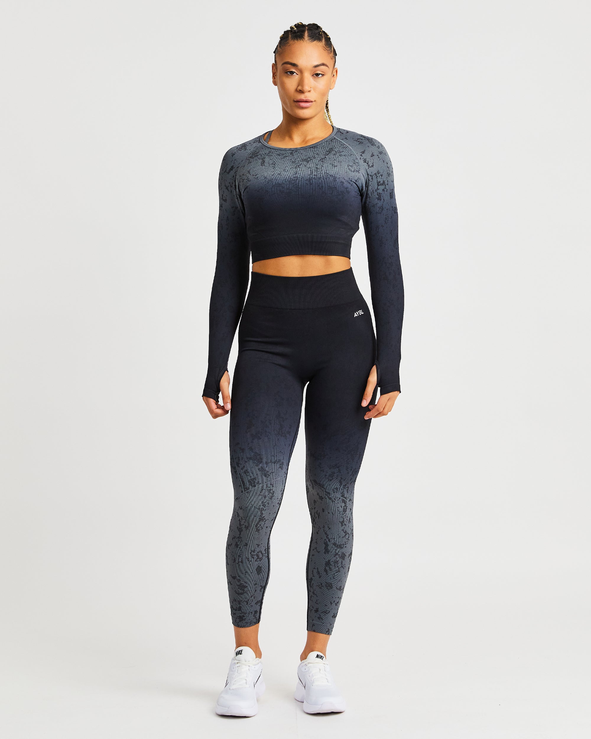 Flare Seamless Long Sleeve Crop Top - Zwart