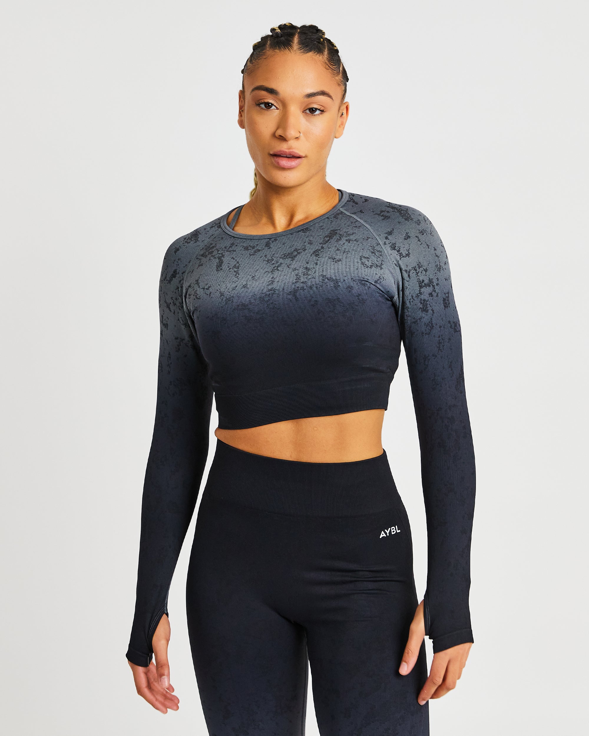 Flare Seamless Long Sleeve Crop Top - Zwart