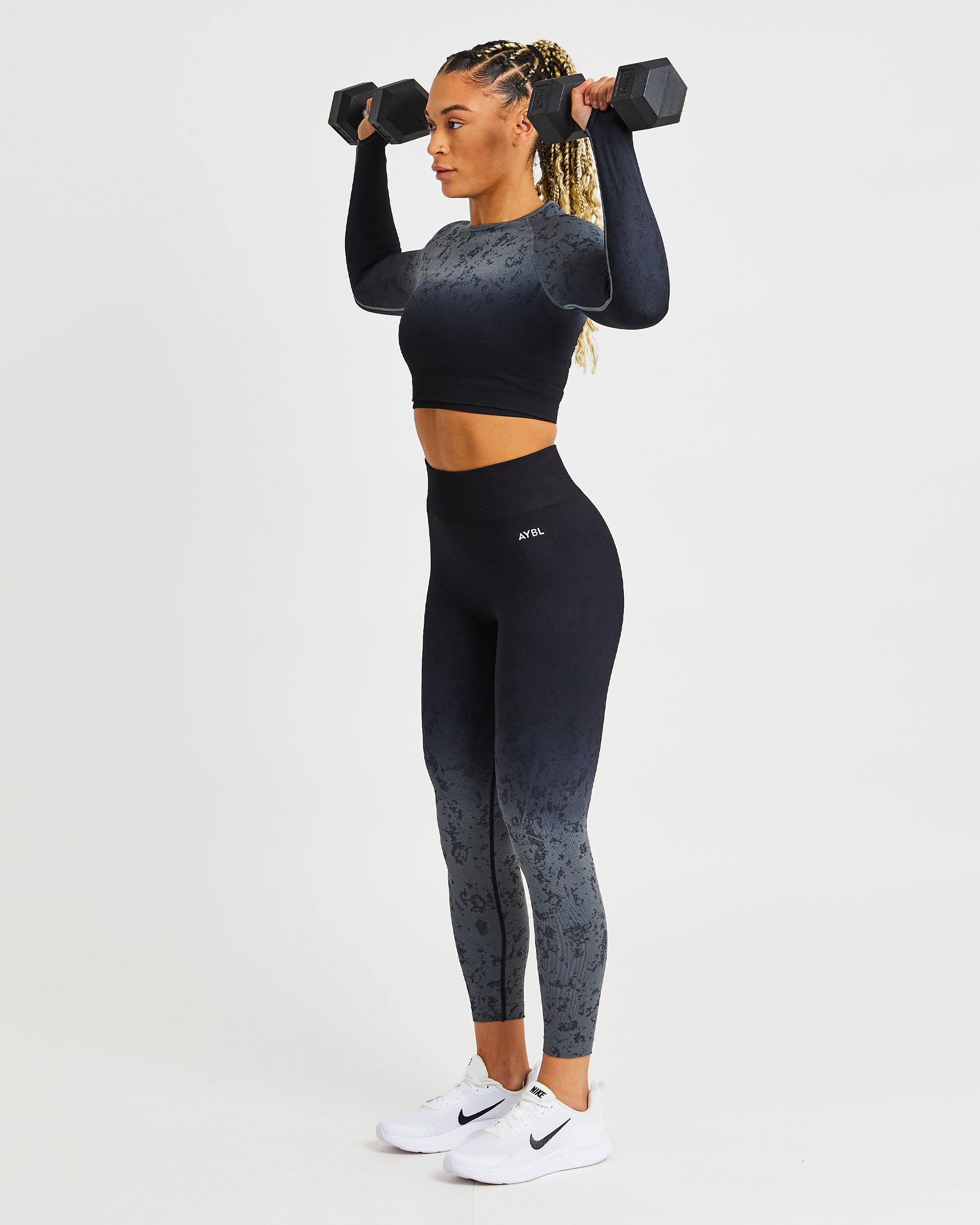 Flare Seamless Long Sleeve Crop Top - Zwart