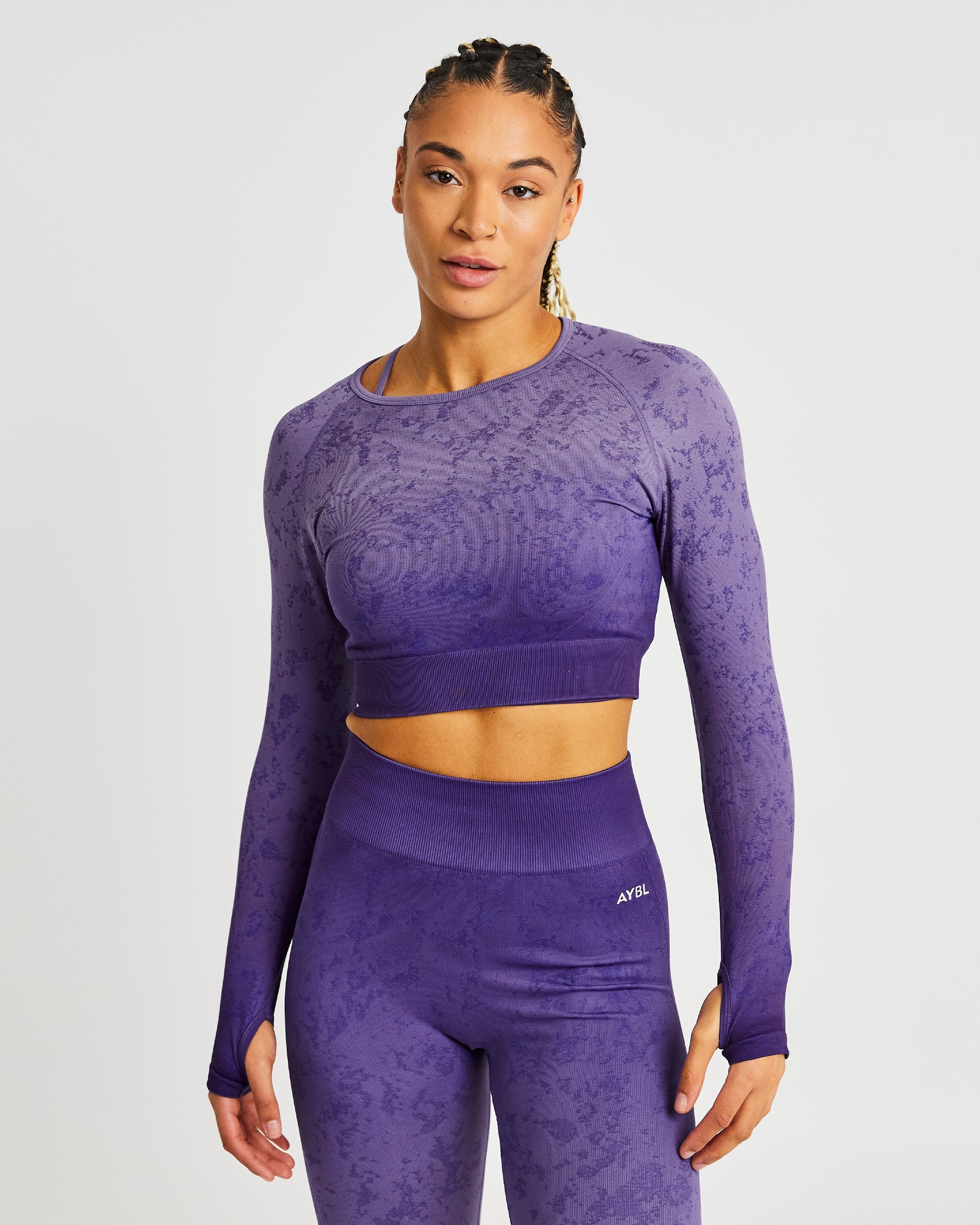 Flare Seamless Long Sleeve Crop Top - Paars