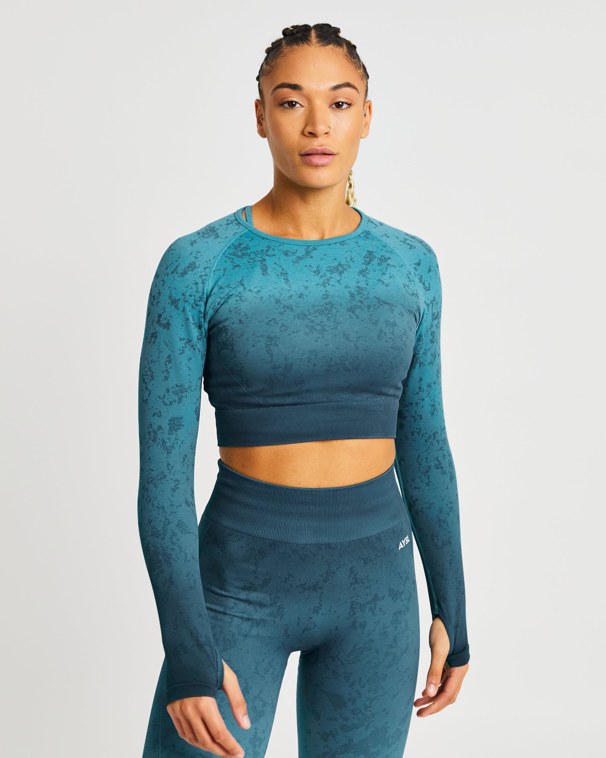 Flare Seamless Long Sleeve Crop Top - Groenblauw