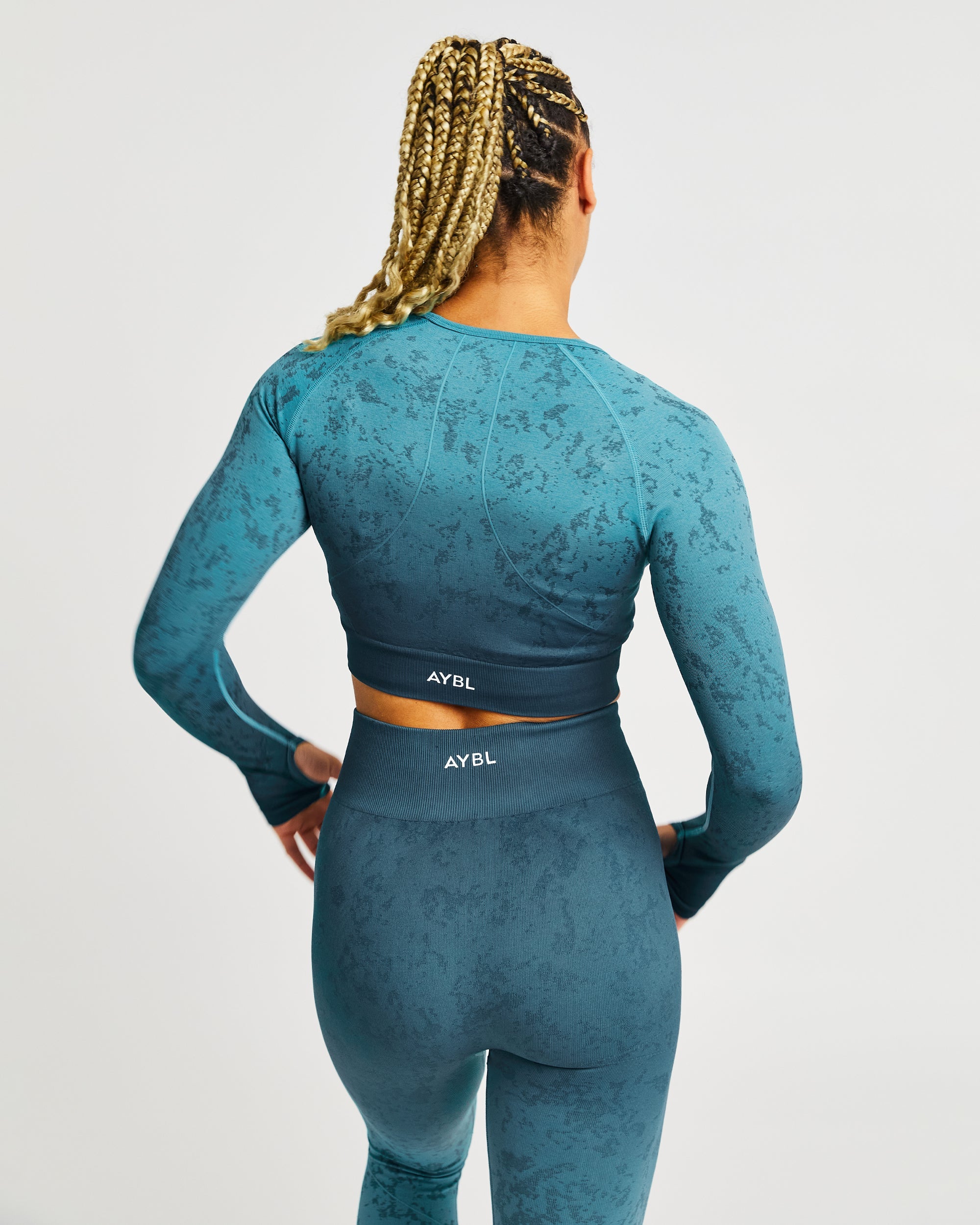 Flare Seamless Long Sleeve Crop Top - Groenblauw