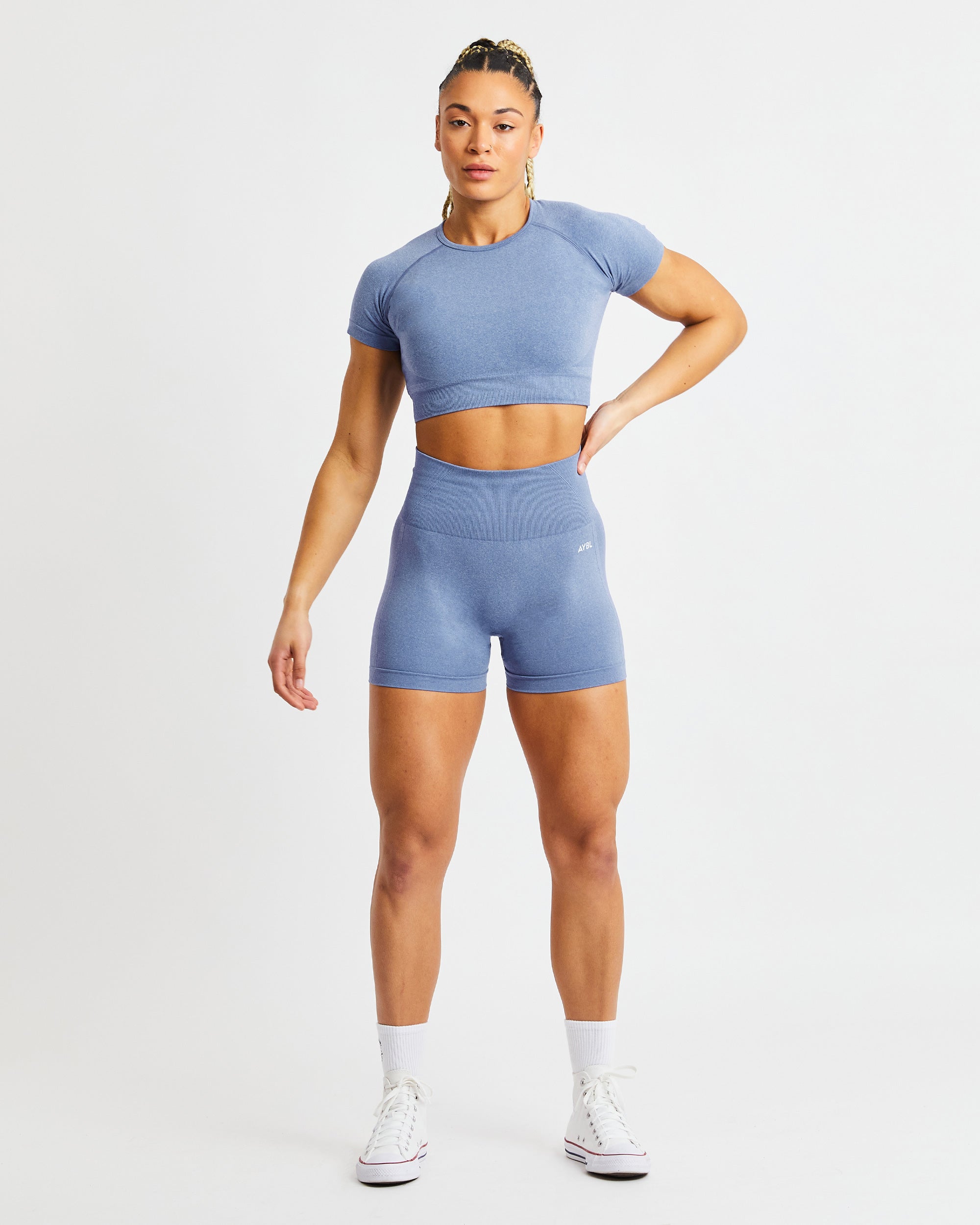 Empower Seamless Crop Top - Blauw Marl