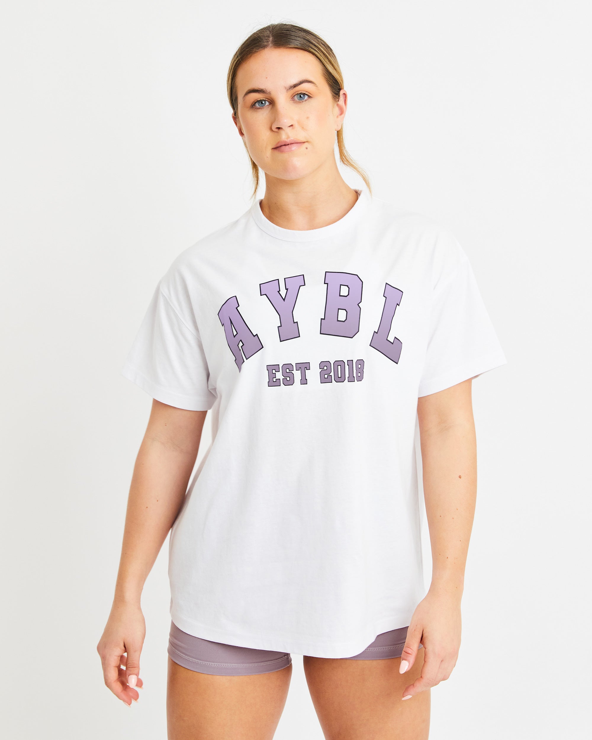 Varsity Oversized T Shirt - Wit/Paars