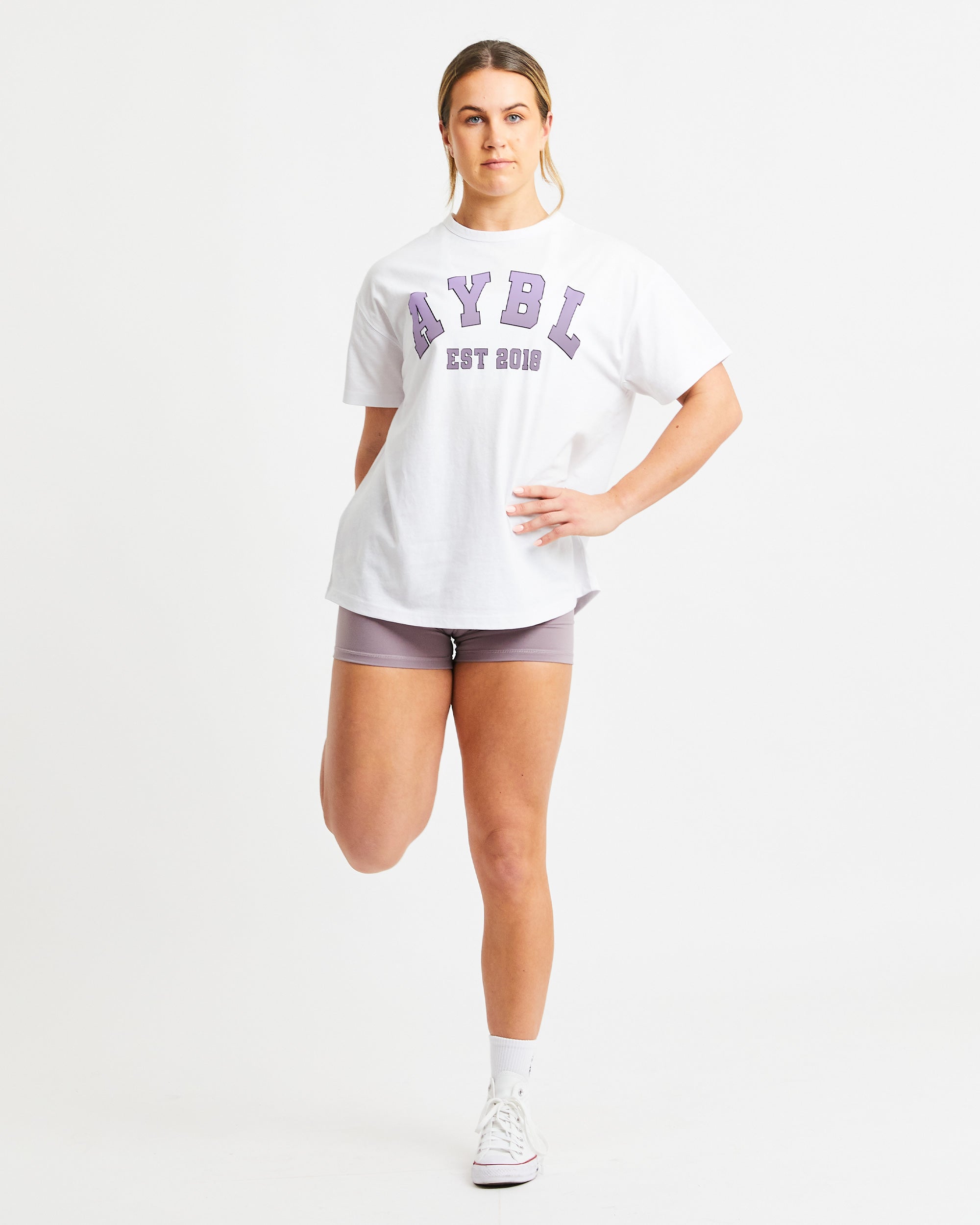 Varsity Oversized T Shirt - Wit/Paars