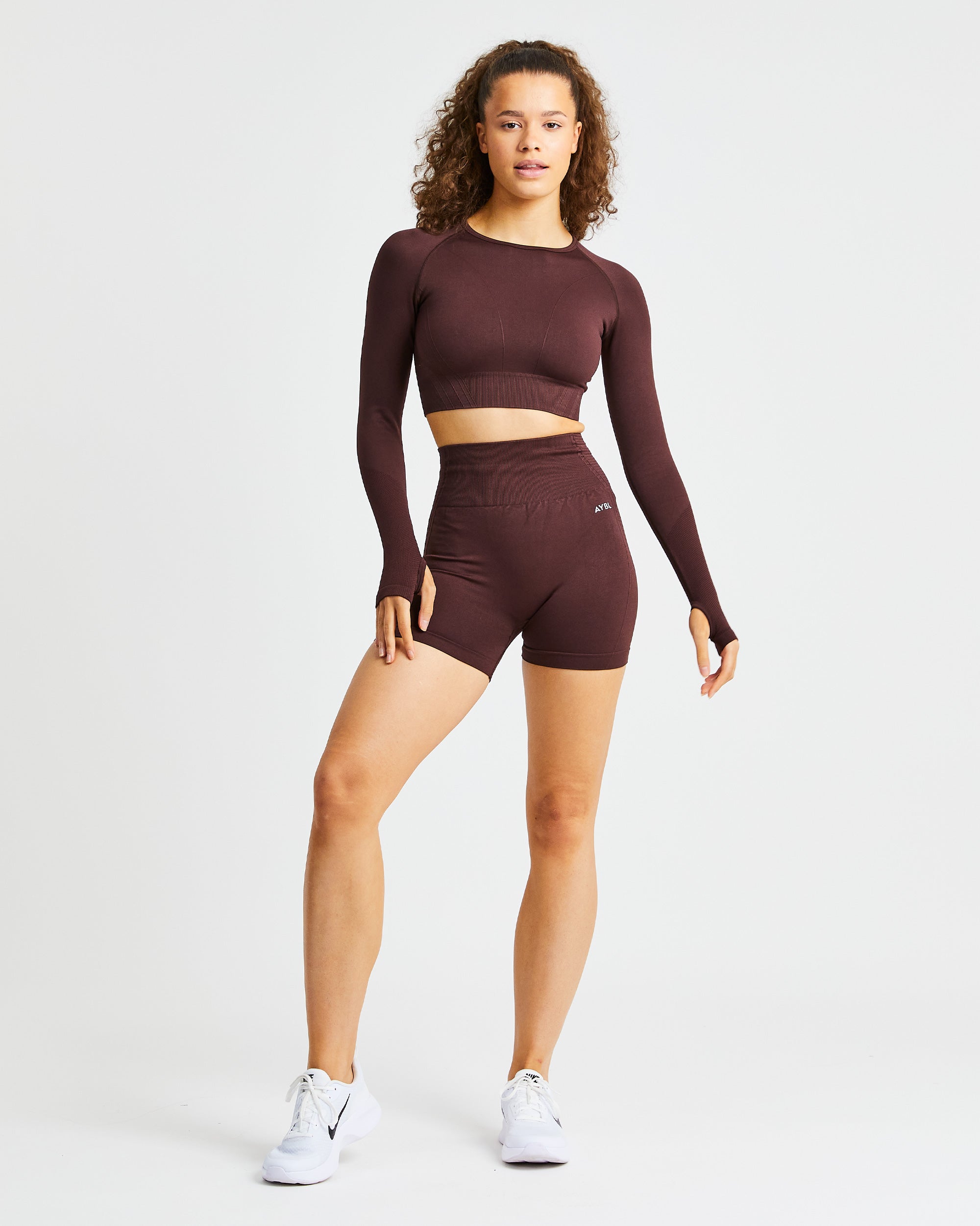 Balance V2 Seamless Long Sleeve Crop Top - Chocolate Bruin