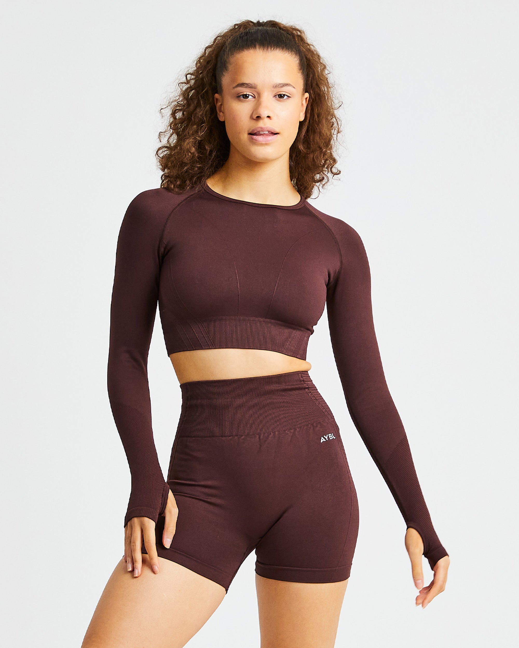 Balance V2 Seamless Long Sleeve Crop Top - Chocolate Bruin