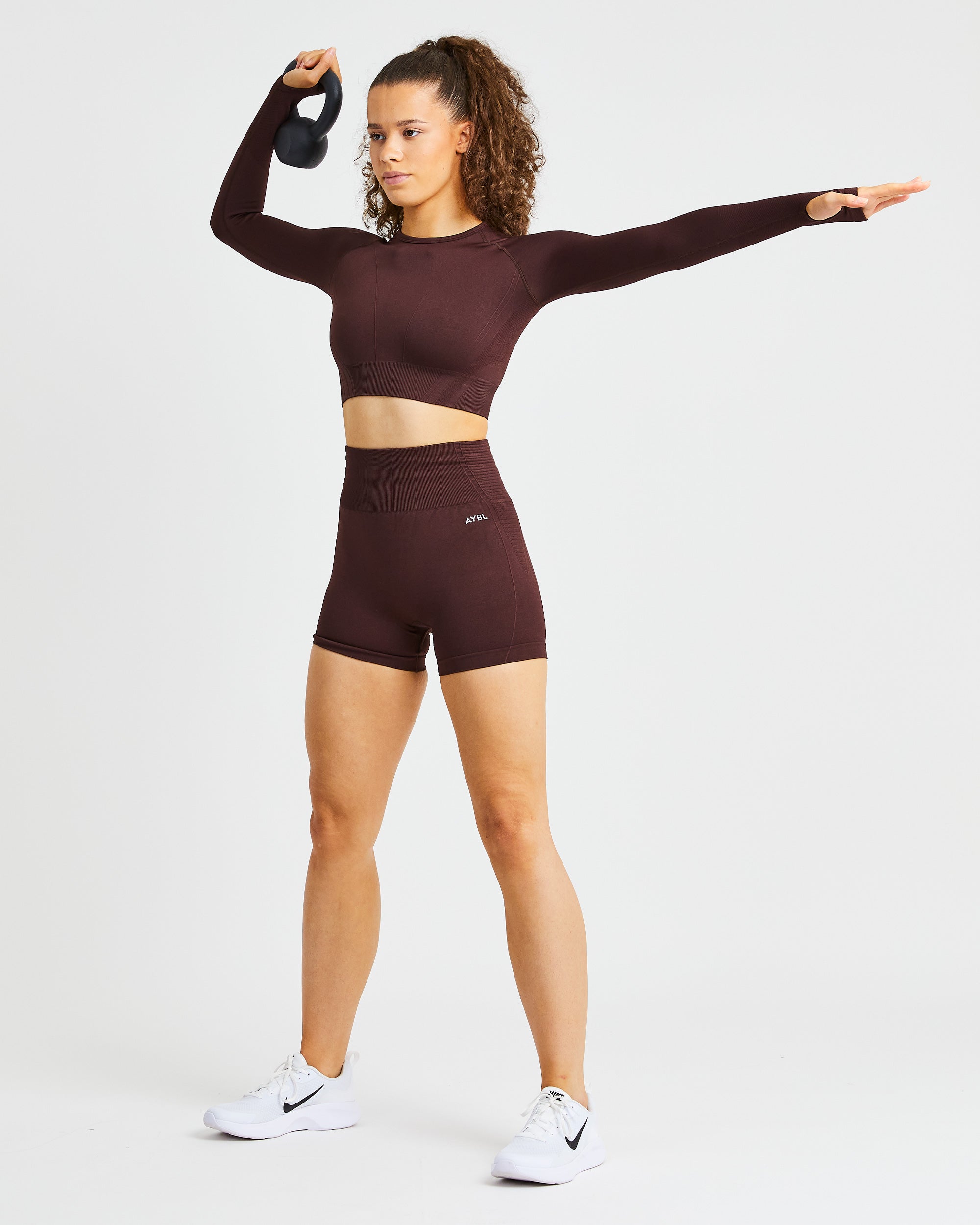 Balance V2 Seamless Long Sleeve Crop Top - Chocolate Bruin