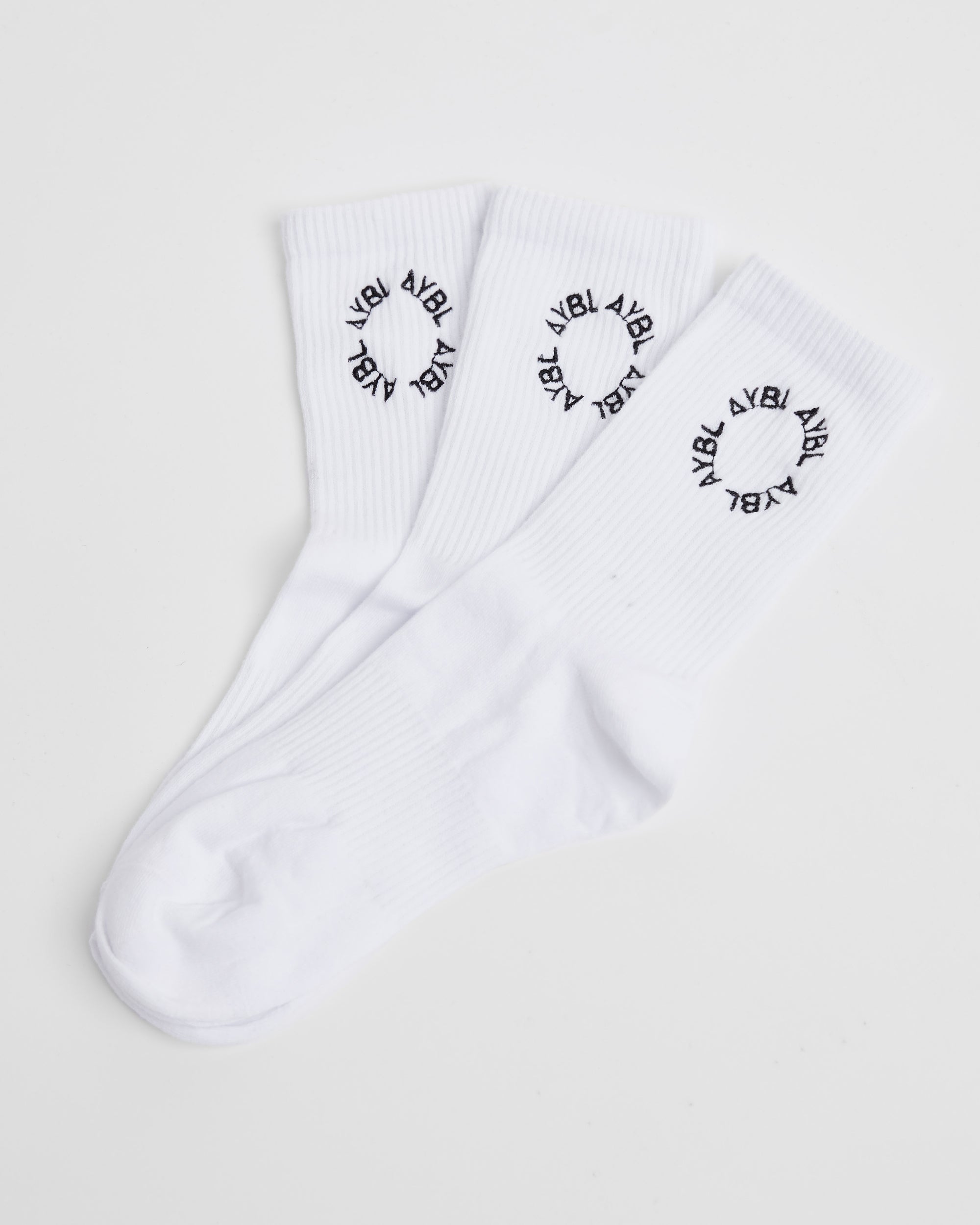 Everyday Embroidered Crew Socks (3 Pack) - Wit