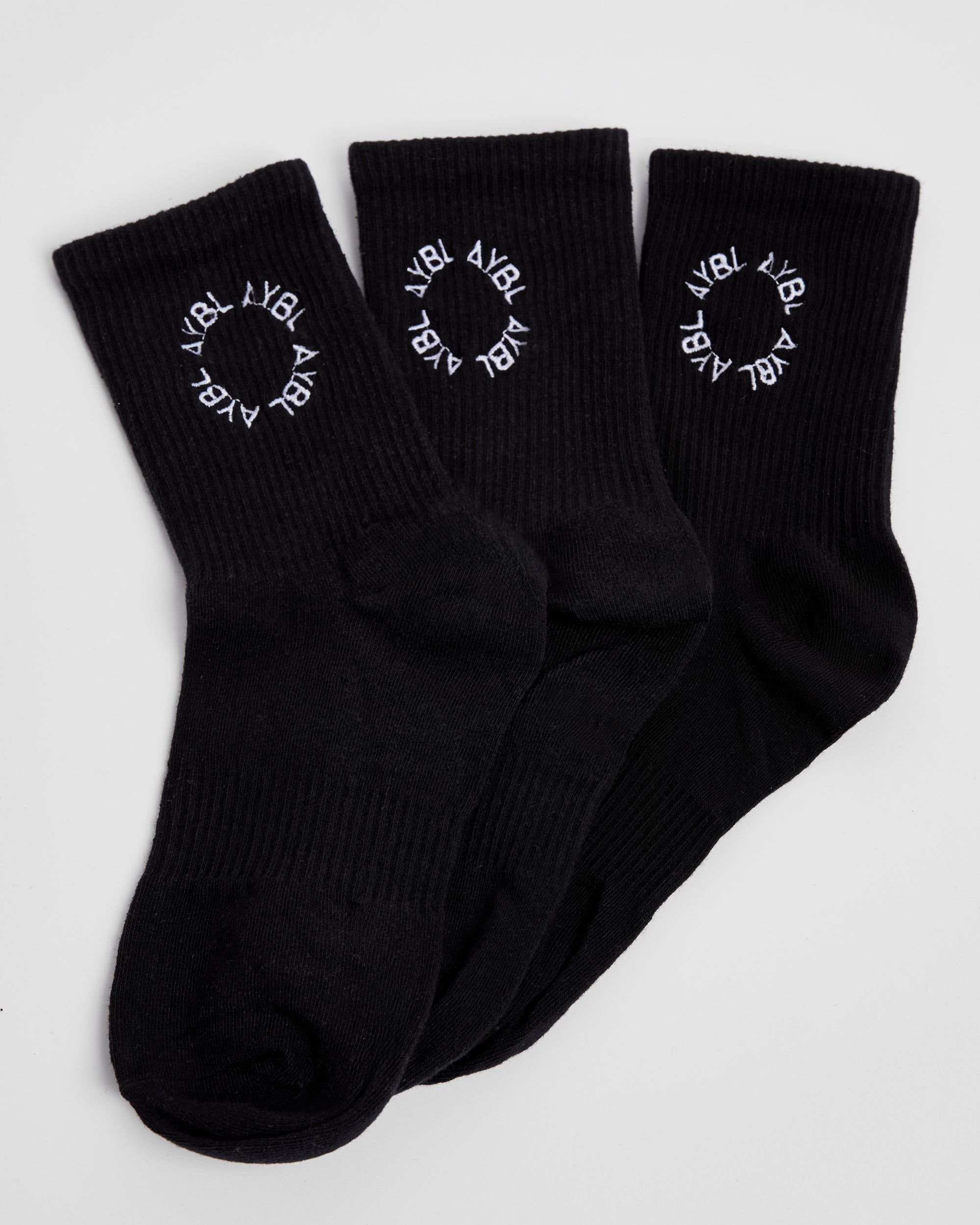 Everyday Embroidered Crew Socks (3 Pack) - Zwart