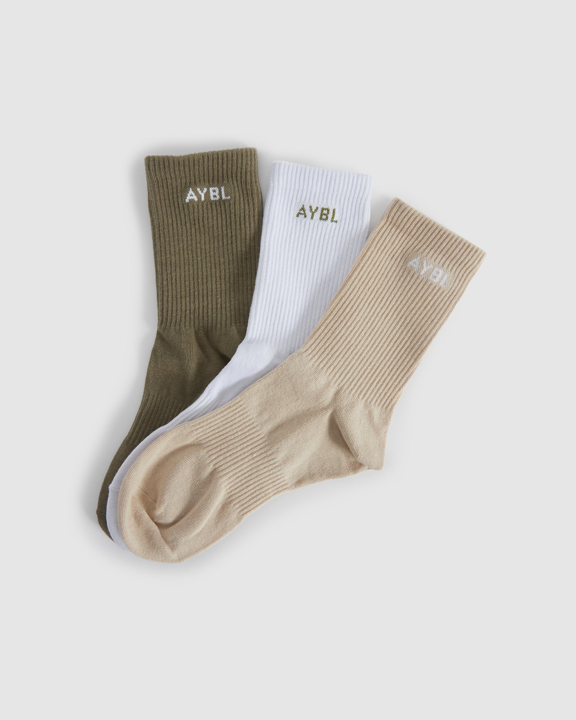 Everyday Crew Socks (3 Pack) - Khaki/Beige/Wit