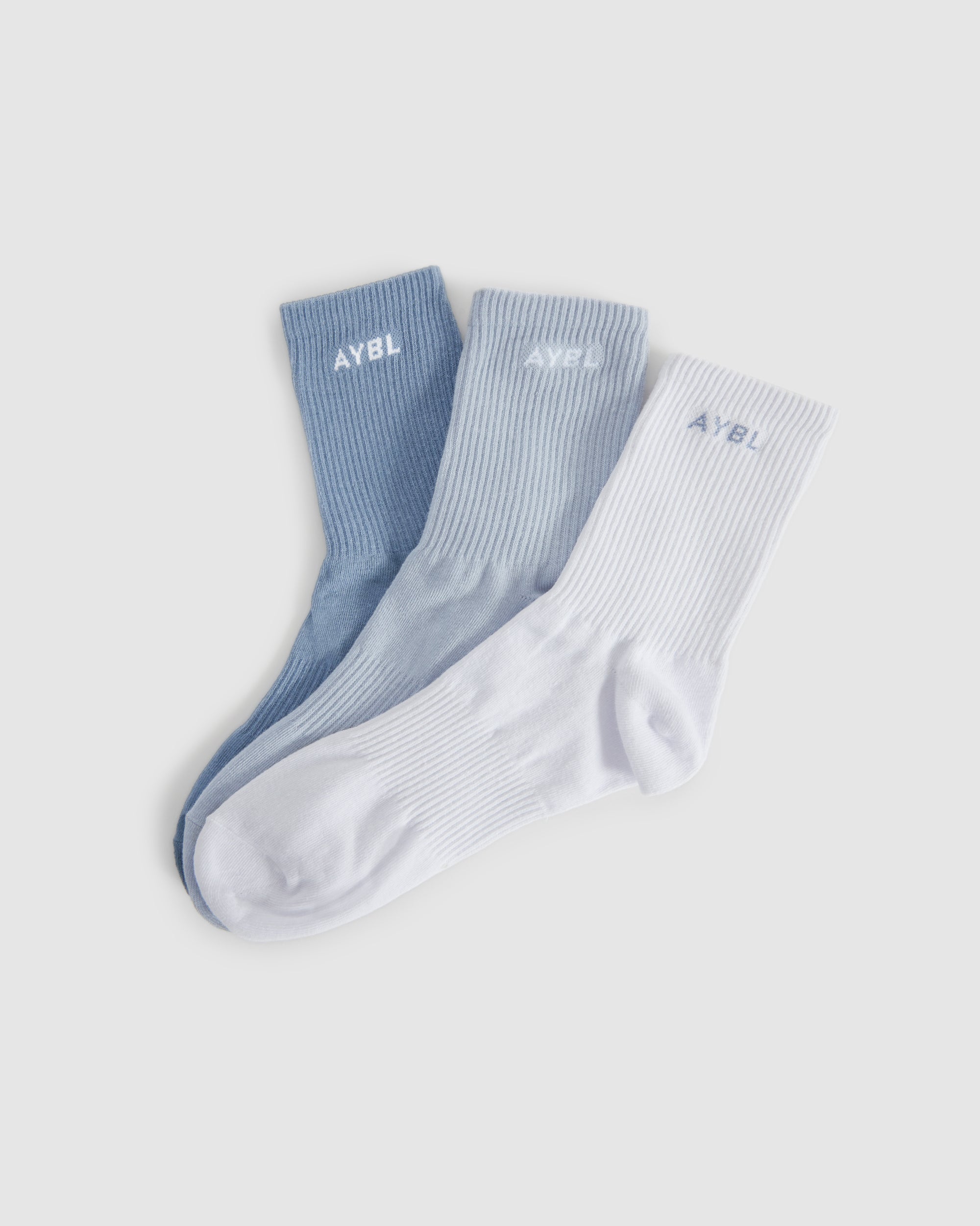 Everyday Crew Socks (3 Pack) - Slate Blauw/Light Blauw/White