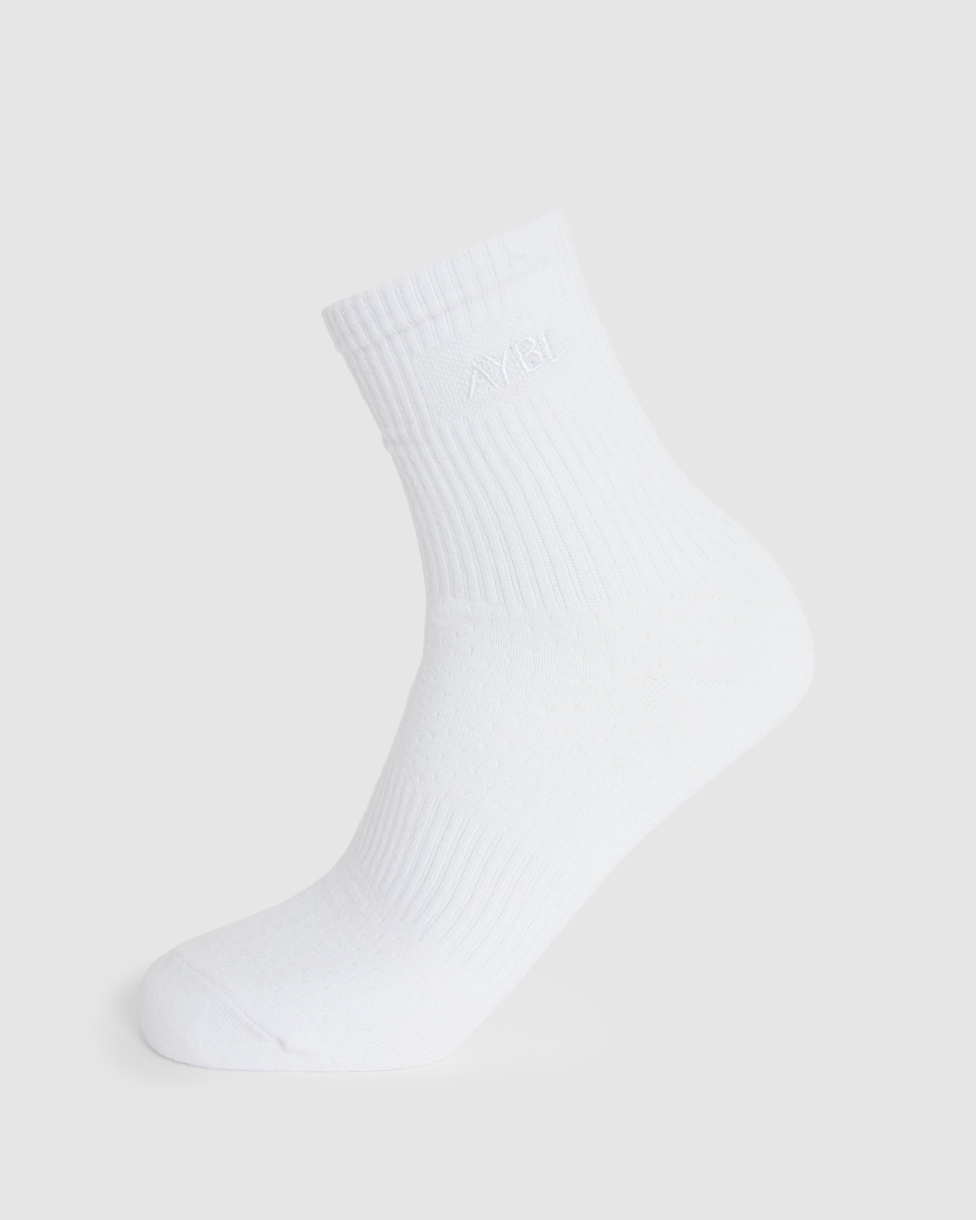 Tonal Embroidered Crew Socks - Wit