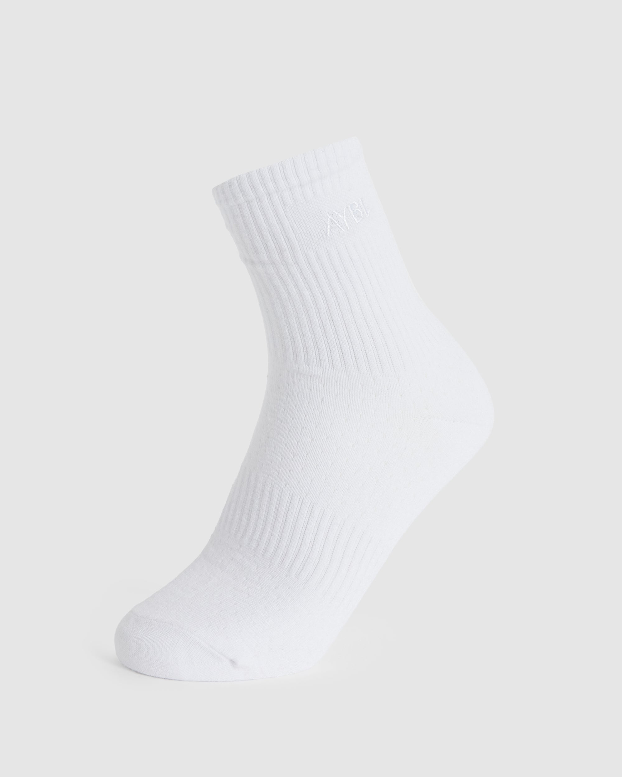 Tonal Embroidered Crew Socks - Wit