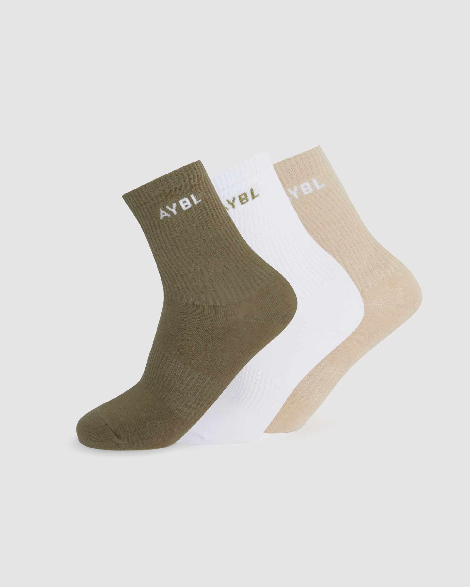 Everyday Crew Socks (3 Pack) - Khaki/Beige/Wit