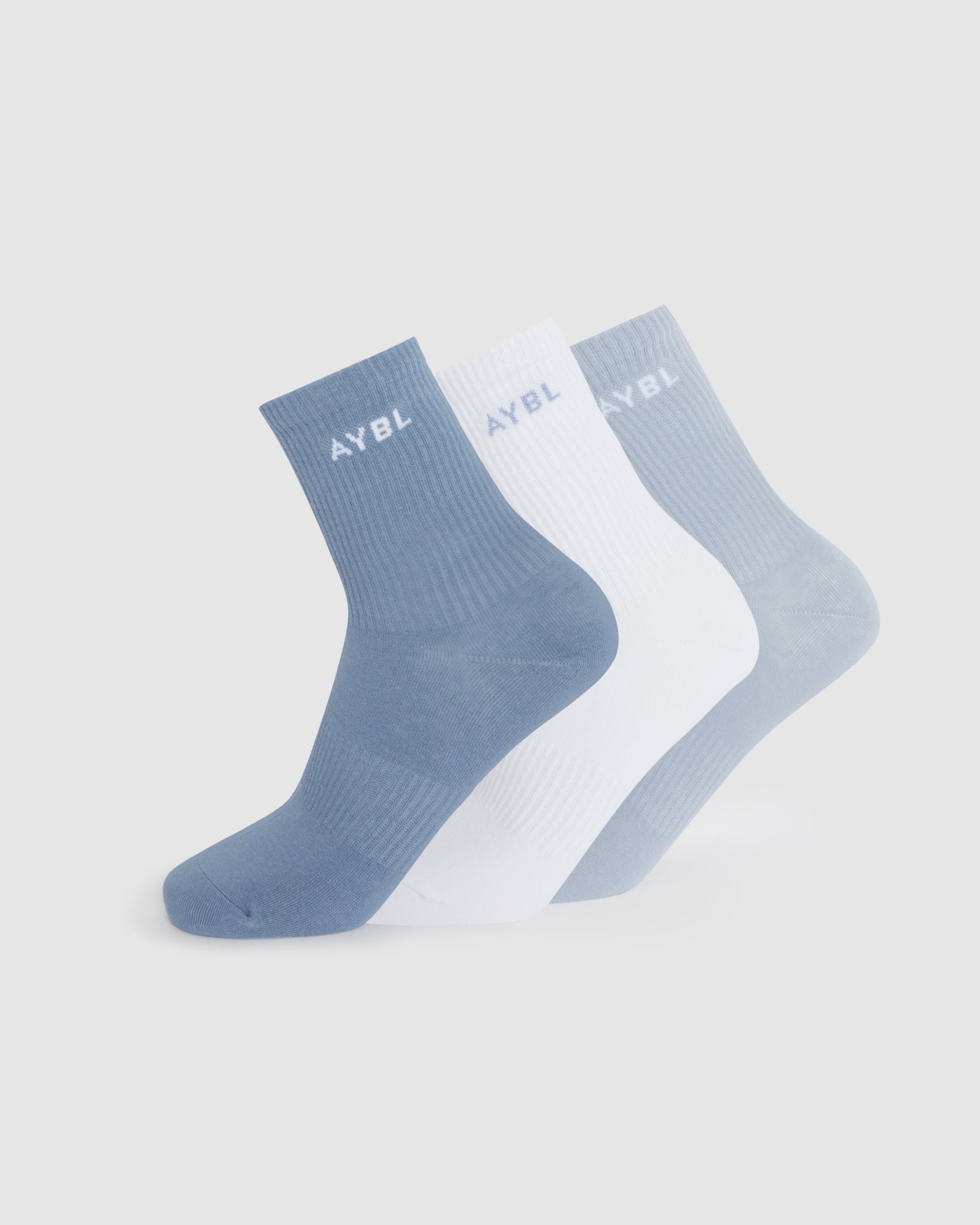 Everyday Crew Socks (3 Pack) - Slate Blauw/Light Blauw/White