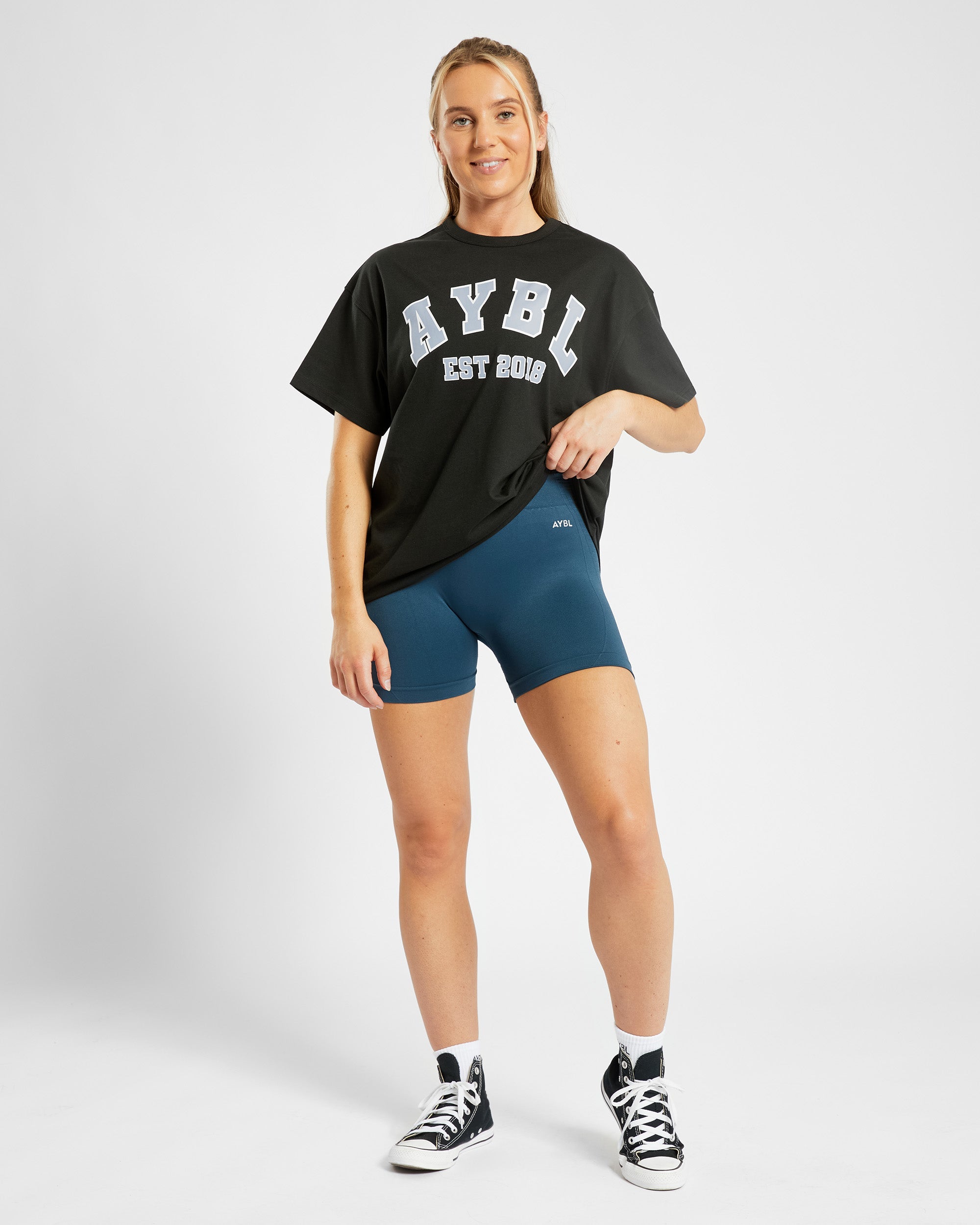 Varsity Oversized T Shirt - Zwart/Blauw