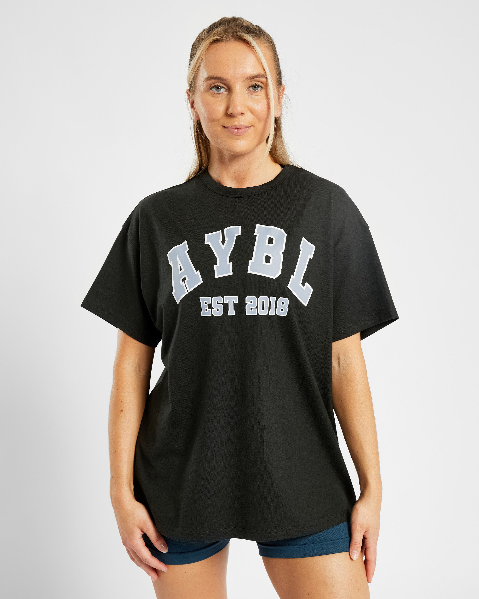 Varsity Oversized T Shirt - Zwart/Blauw