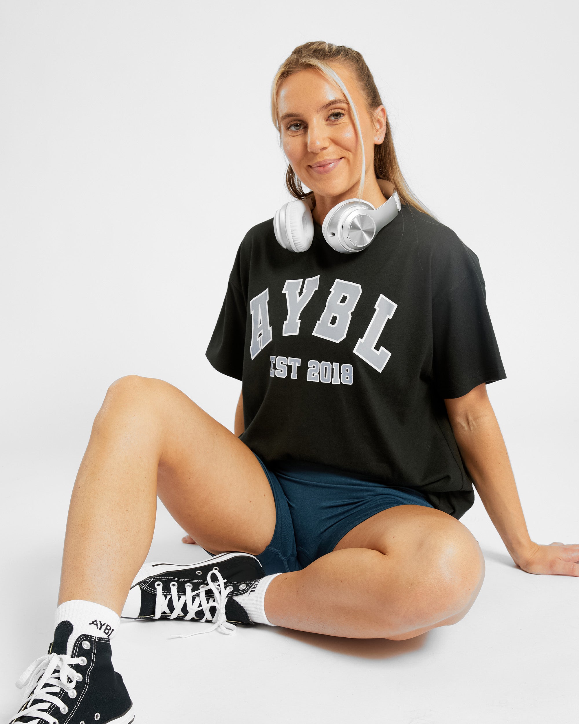 Varsity Oversized T Shirt - Zwart/Blauw