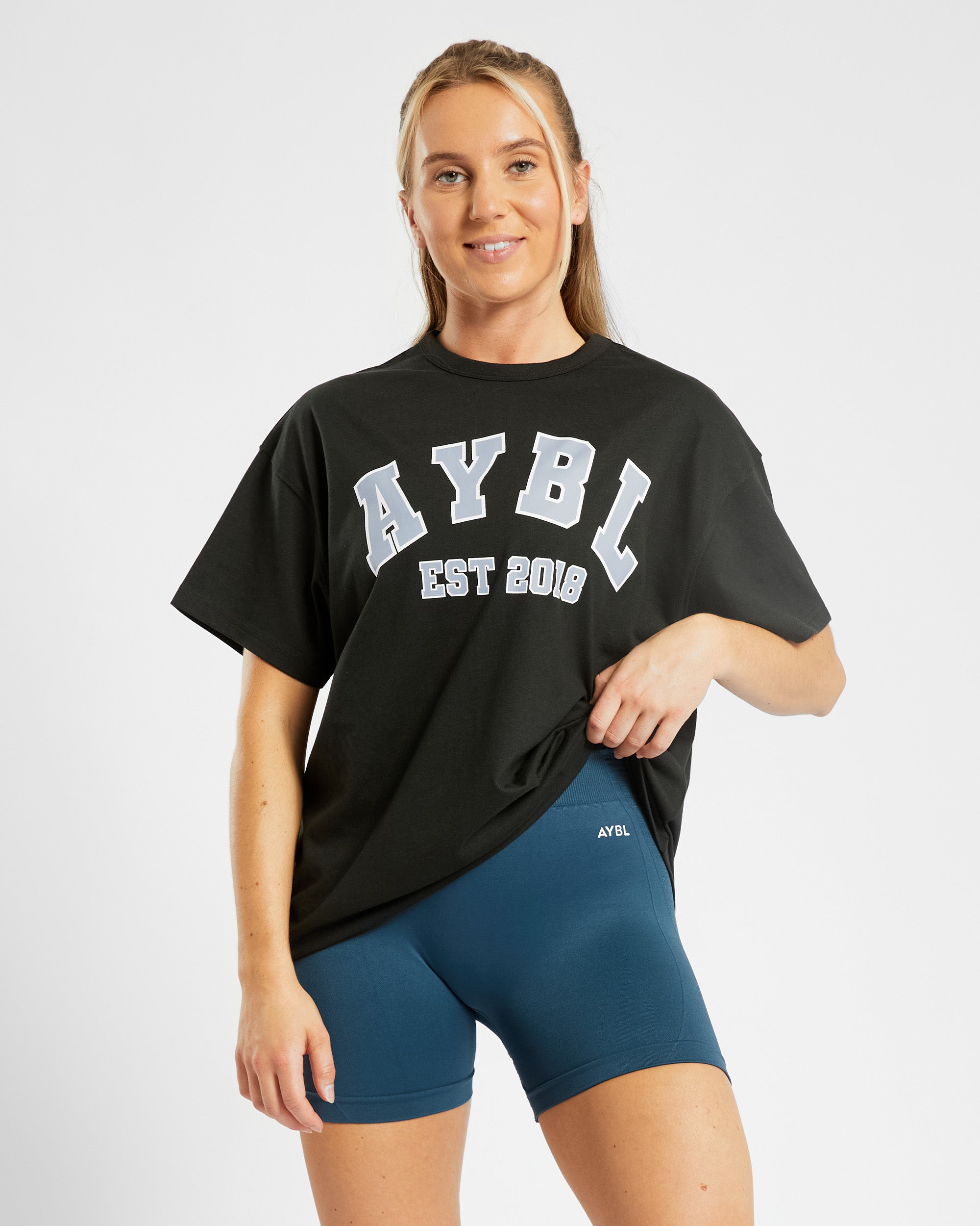 Varsity Oversized T Shirt - Zwart/Blauw